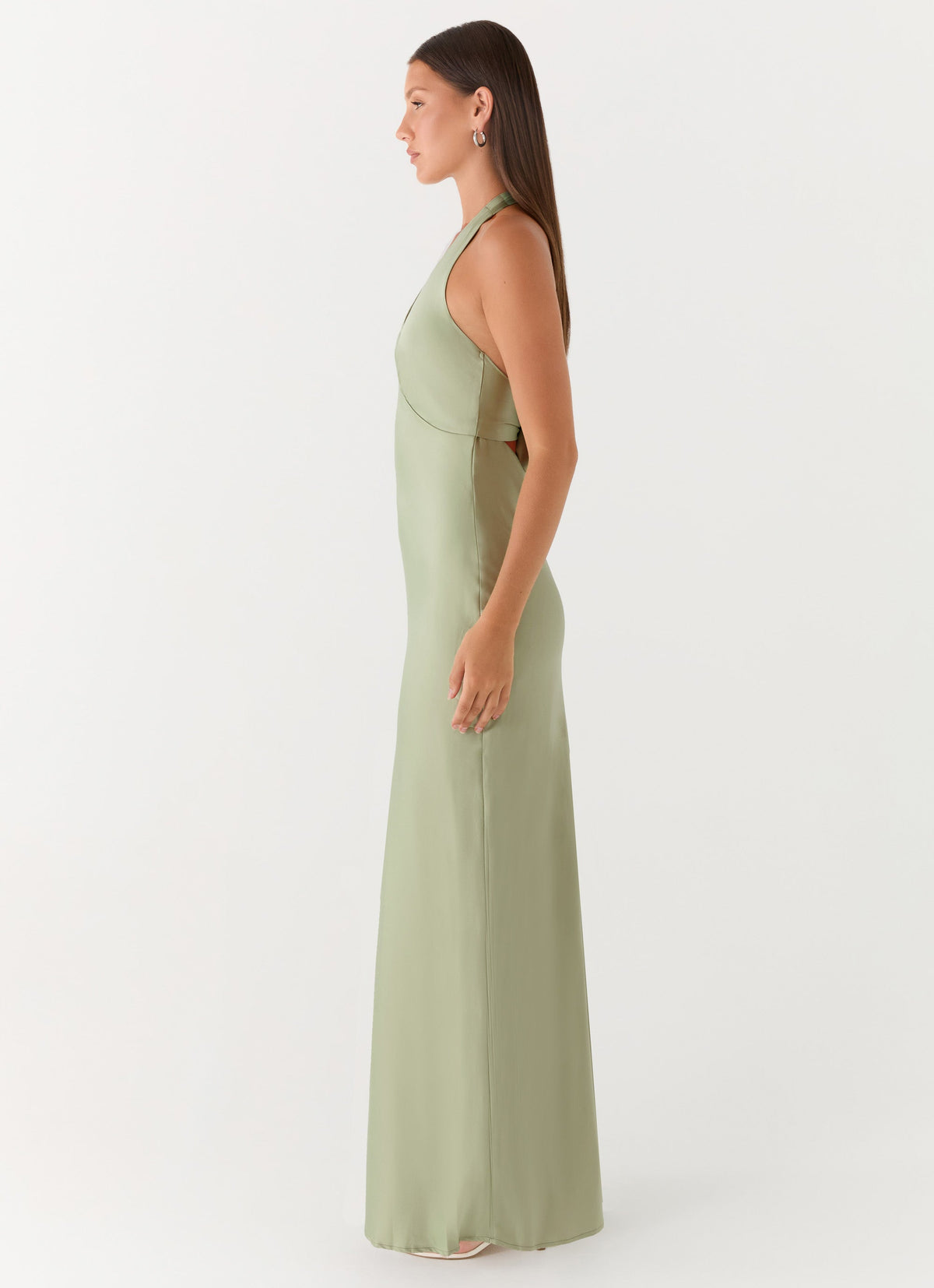 Ophelia Satin Maxi Dress in Black Sage 2