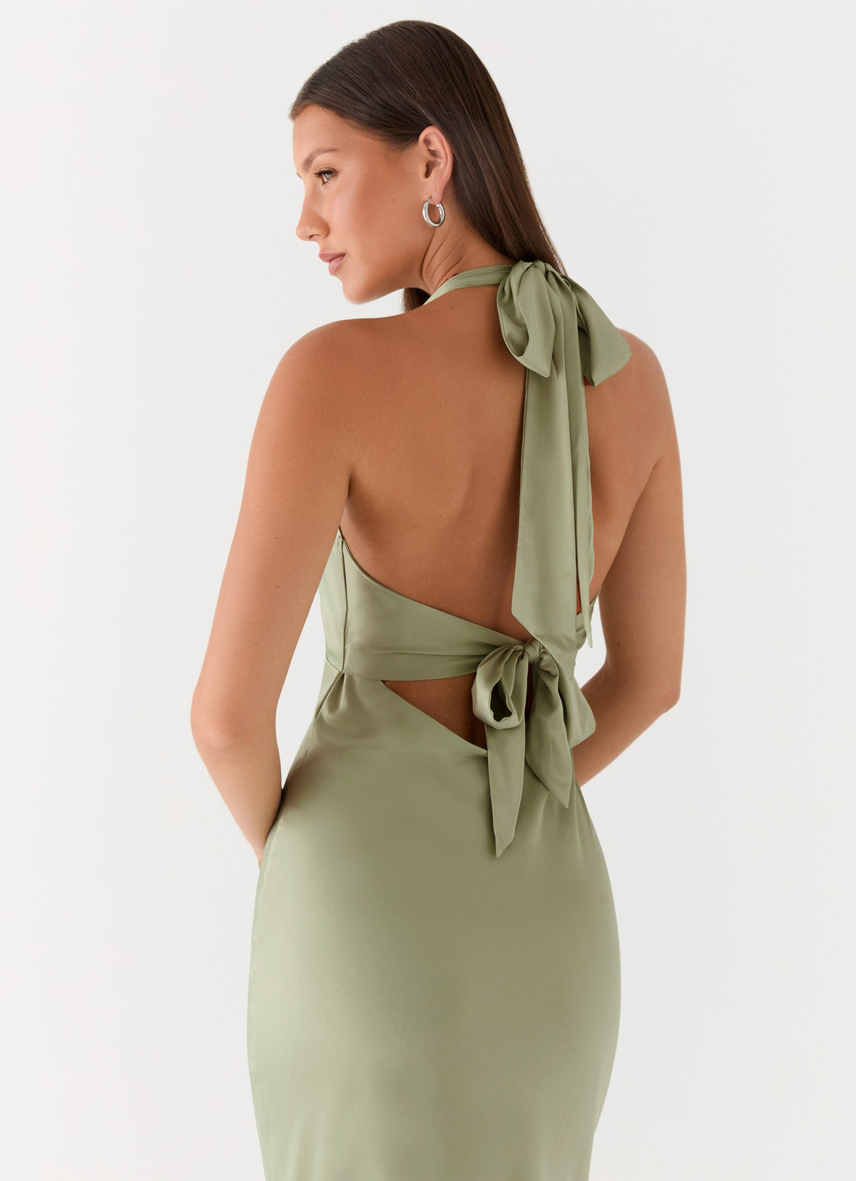 Ophelia Satin Maxi Dress in Black Sage 4