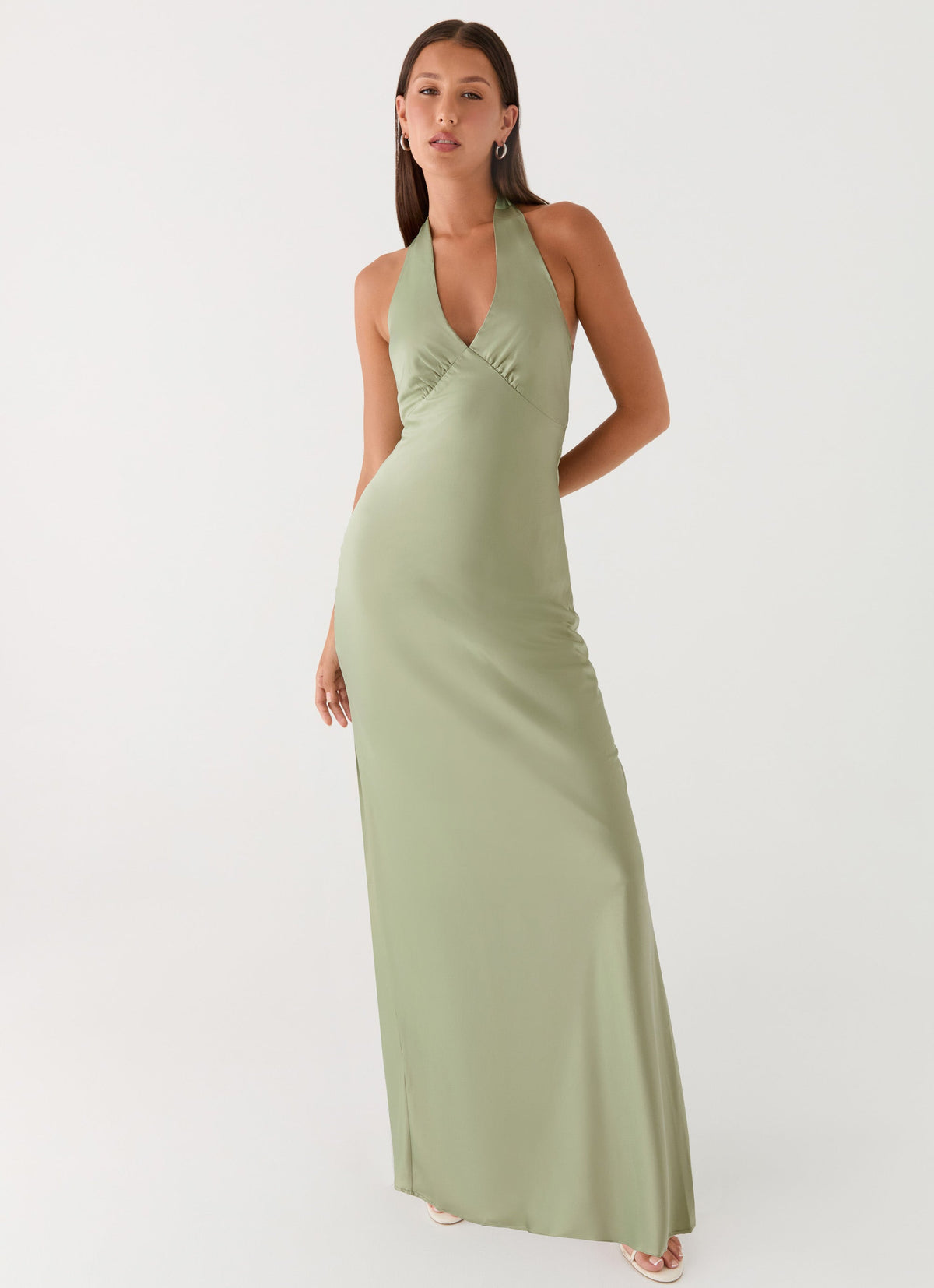 Ophelia Satin Maxi Dress in Black Sage 5