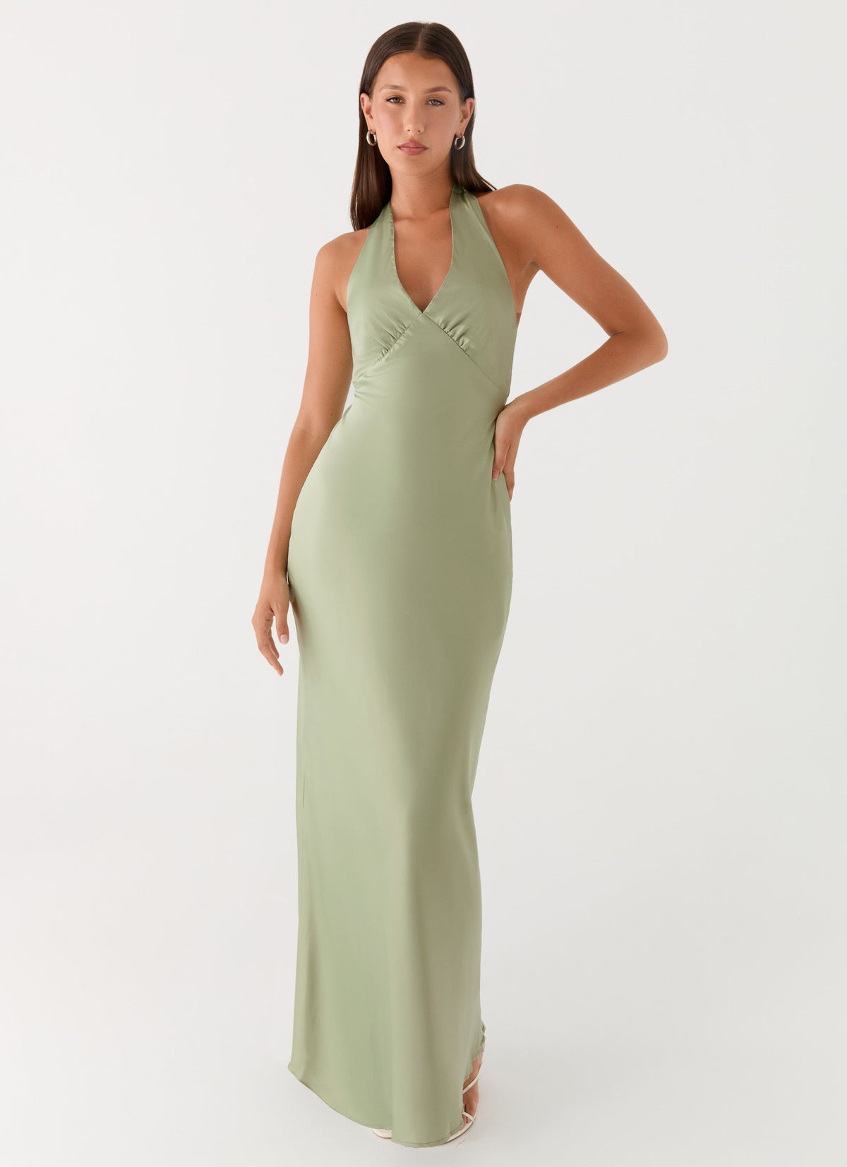 Ophelia Satin Maxi Dress in Black Sage 6