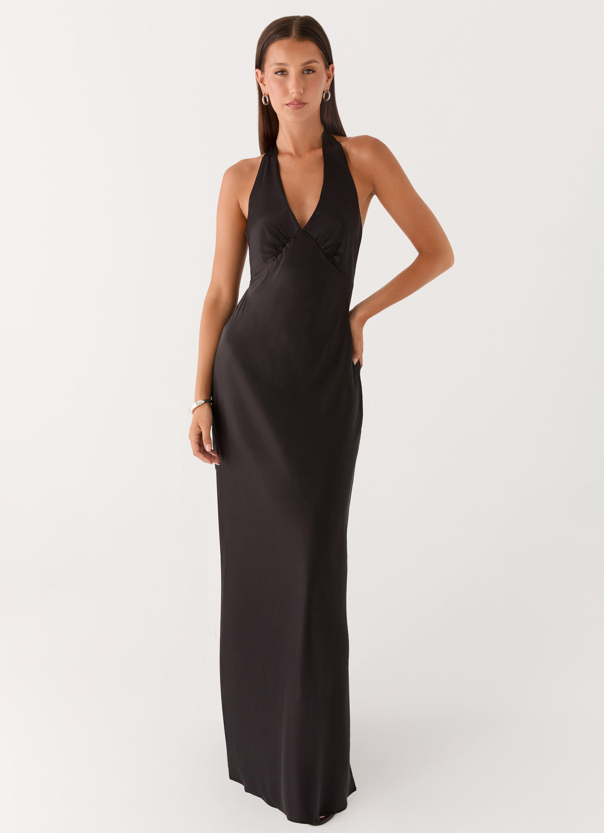 Ophelia Satin Maxi Dress in Black Black 1