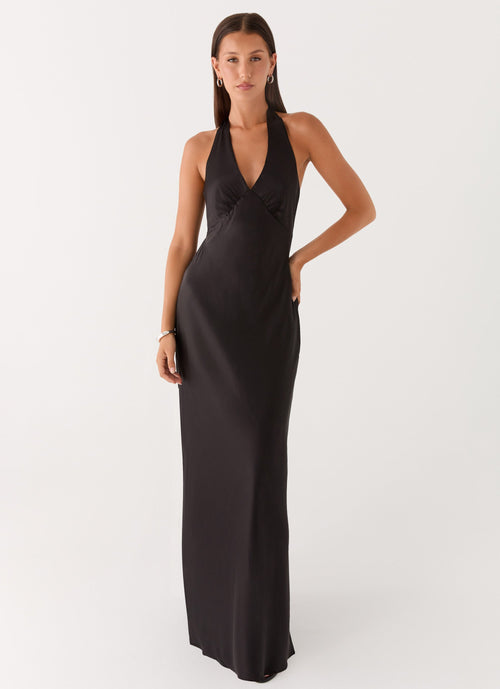 Ophelia Satin Maxi Dress in Black Black 1