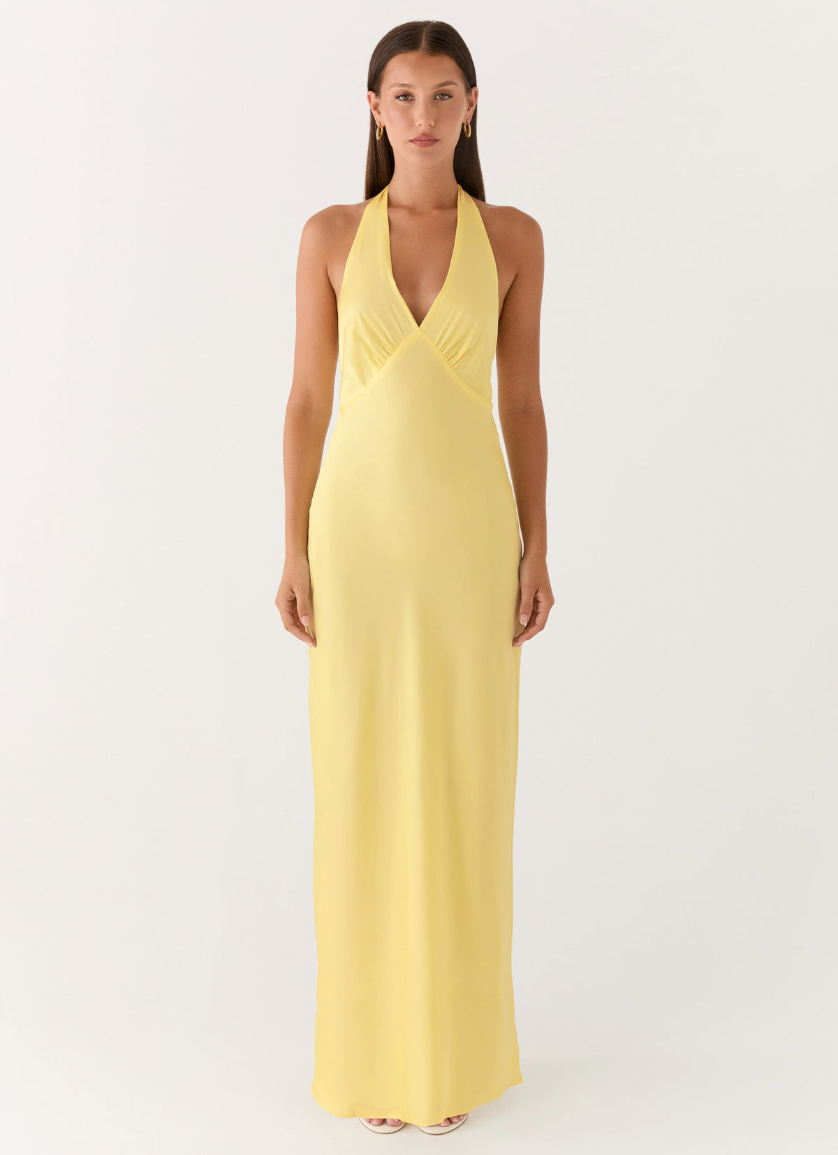 Ophelia Satin Maxi Dress in Black Lemon 4