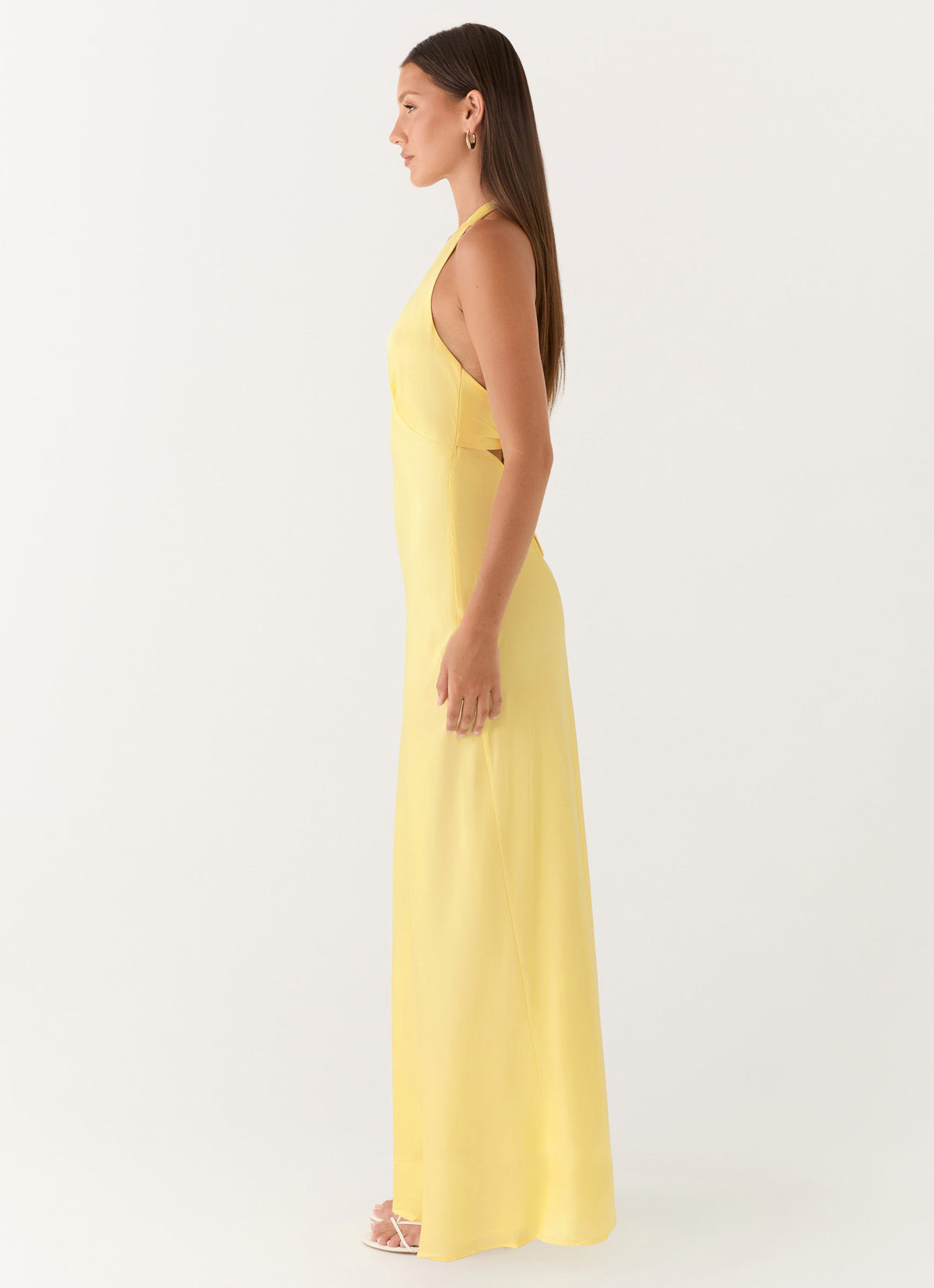 Ophelia Satin Maxi Dress in Black Lemon 3