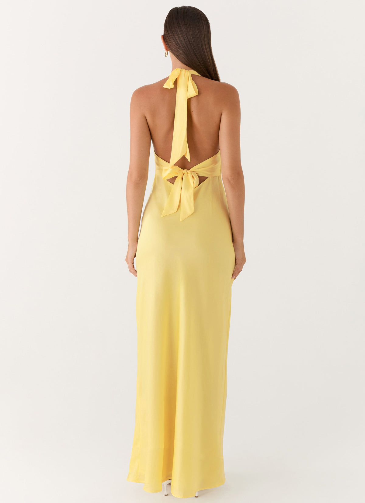 Ophelia Satin Maxi Dress in Black Lemon 2