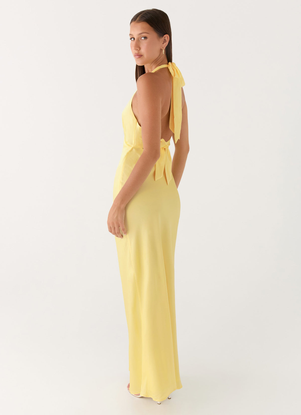 Ophelia Satin Maxi Dress in Black Lemon 5