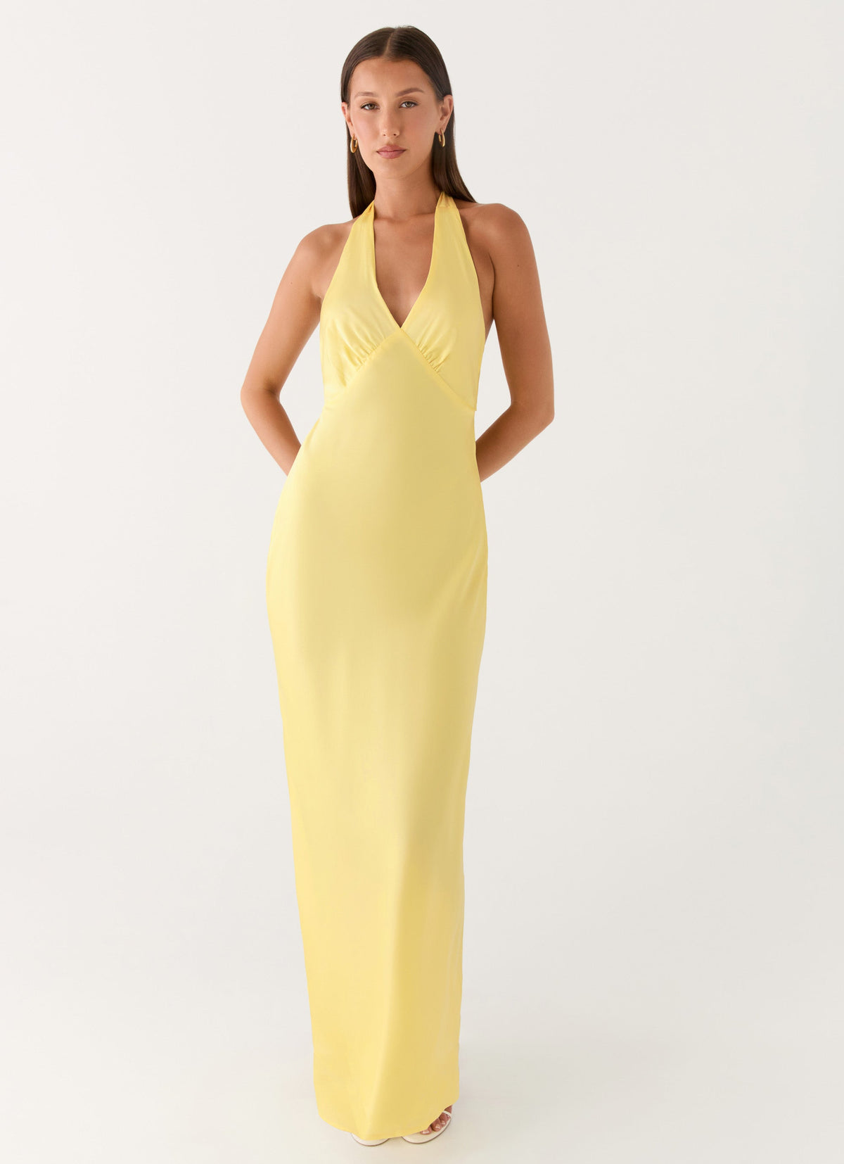 Ophelia Satin Maxi Dress in Black Lemon 1
