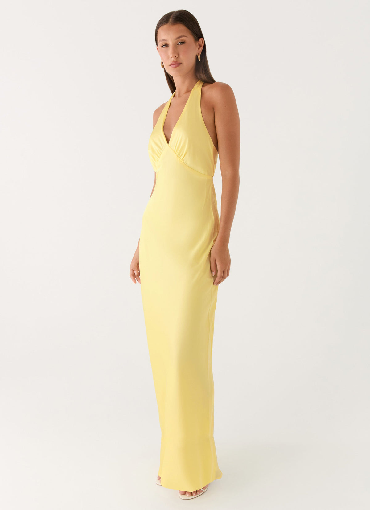 Ophelia Satin Maxi Dress in Black Lemon 6