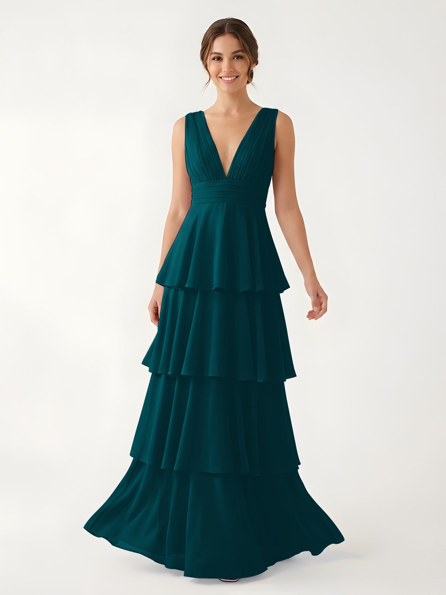 Isabelle Chiffon A-Line Dress in Rust Neckline Pine 1
