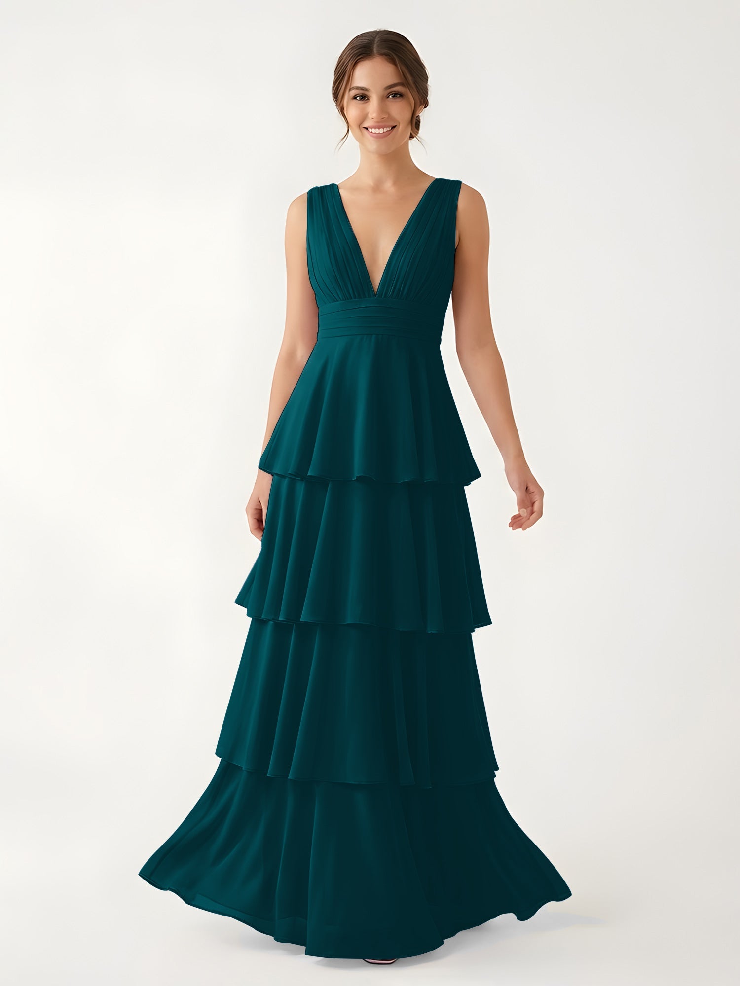 Isabelle Chiffon A-Line Dress in Rust Neckline Pine 1