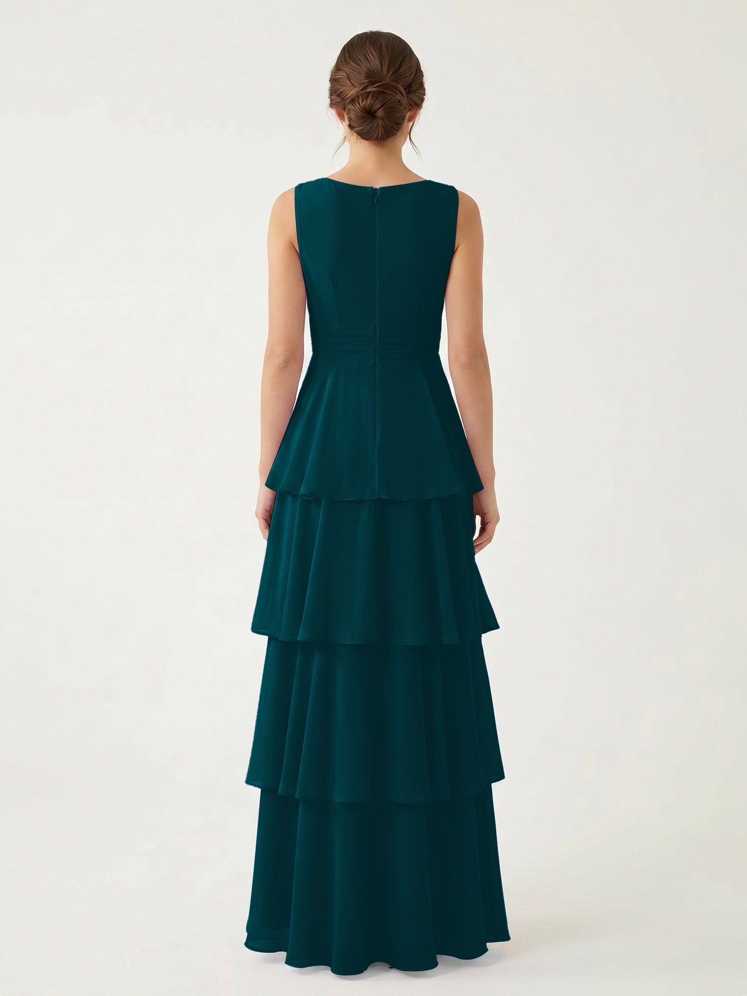 Isabelle Chiffon A-Line Dress in Rust Neckline Pine 2