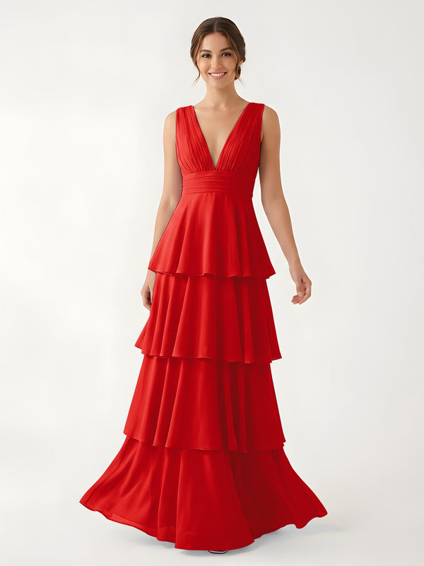 Isabelle Chiffon A-Line Dress in Rust