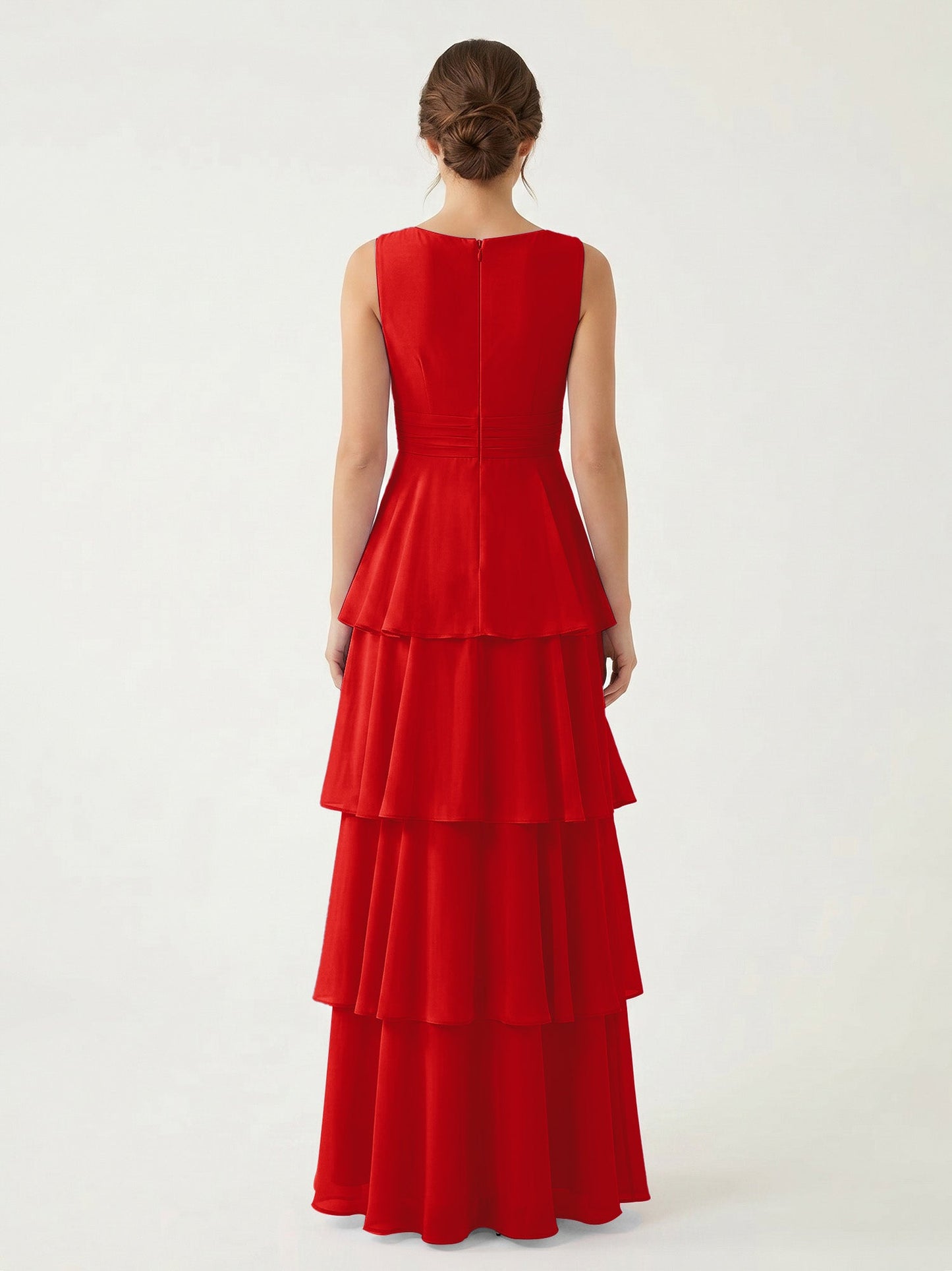 Isabelle Chiffon A-Line Dress in Rust Neckline Red 2