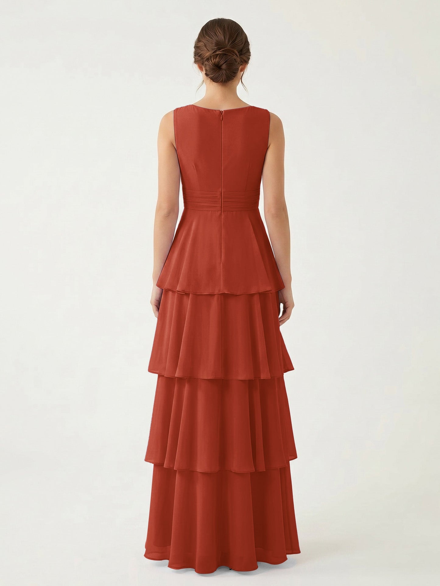 Isabelle Chiffon A-Line Dress in Rust Neckline Rust 2