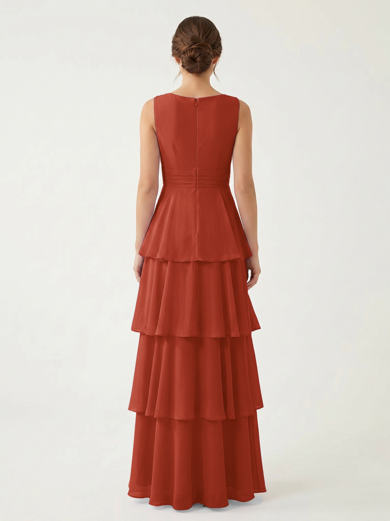 Isabelle Chiffon A-Line Dress in Rust Neckline Rust 2
