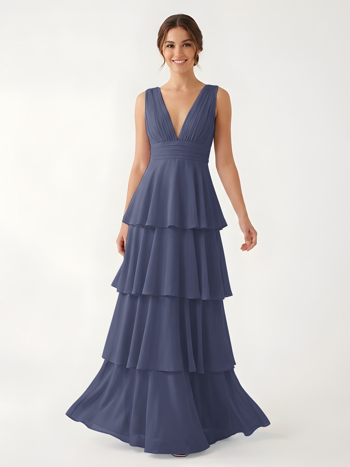 Isabelle Chiffon A-Line Dress in Rust Neckline Stormy 1
