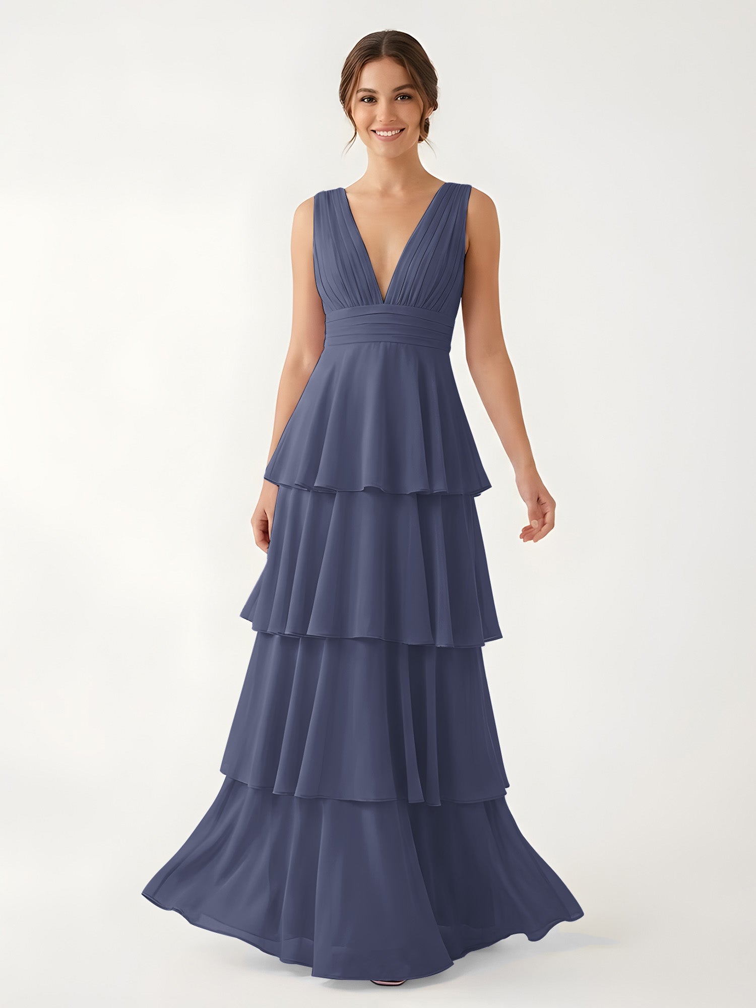 Isabelle Chiffon A-Line Dress in Rust Neckline Stormy 1