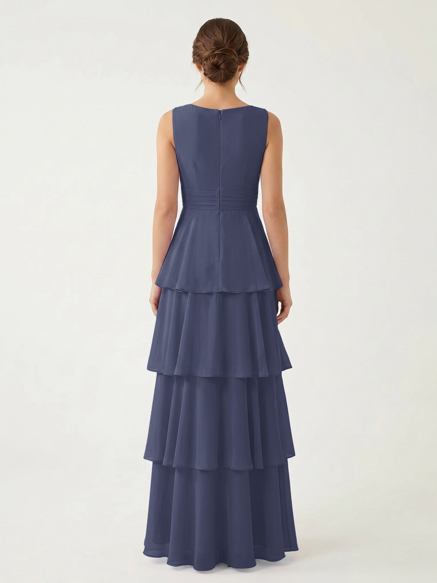 Isabelle Chiffon A-Line Dress in Rust Neckline Stormy 2