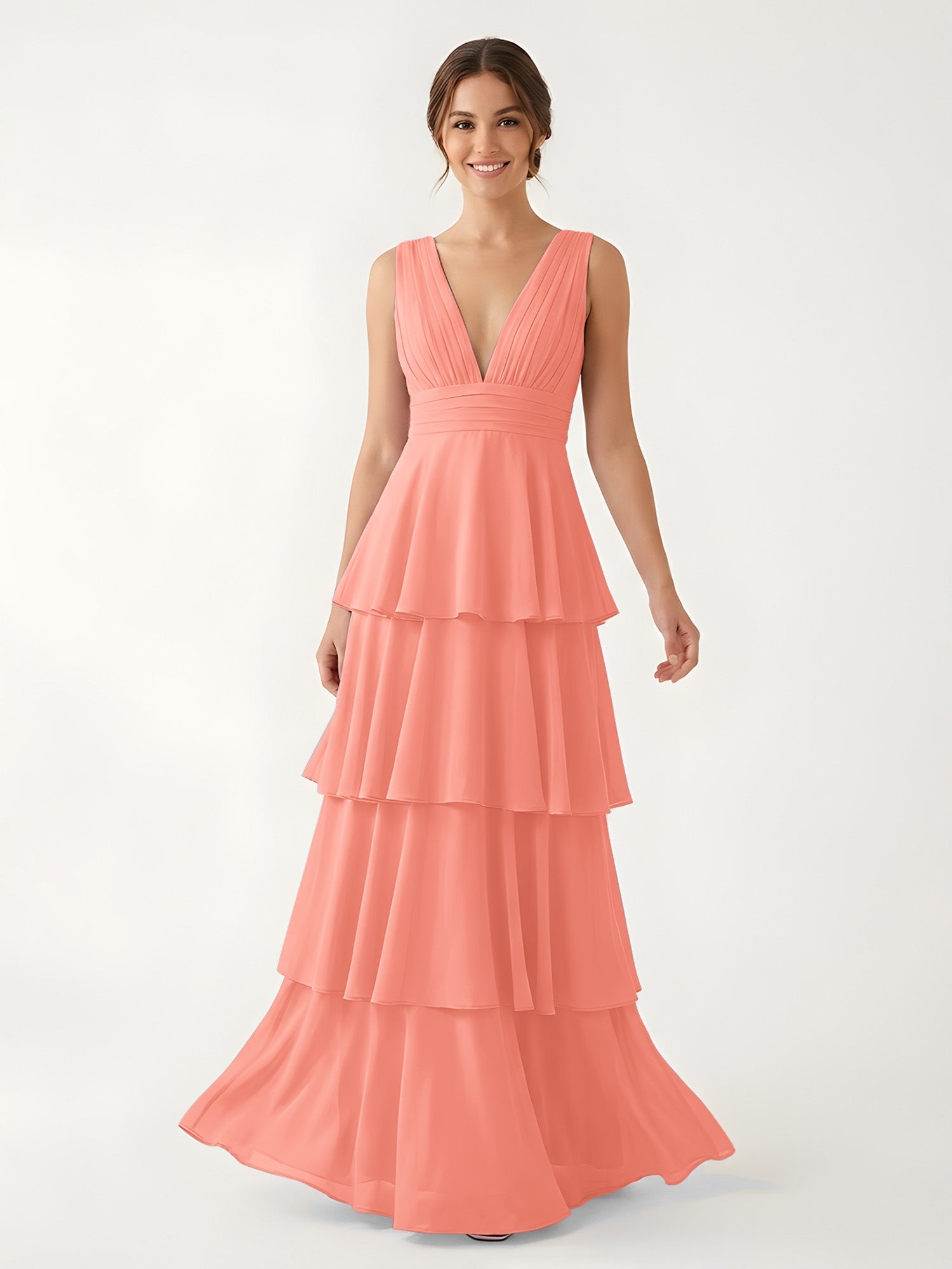 Isabelle Chiffon A-Line Dress in Rust Neckline Sunset 1