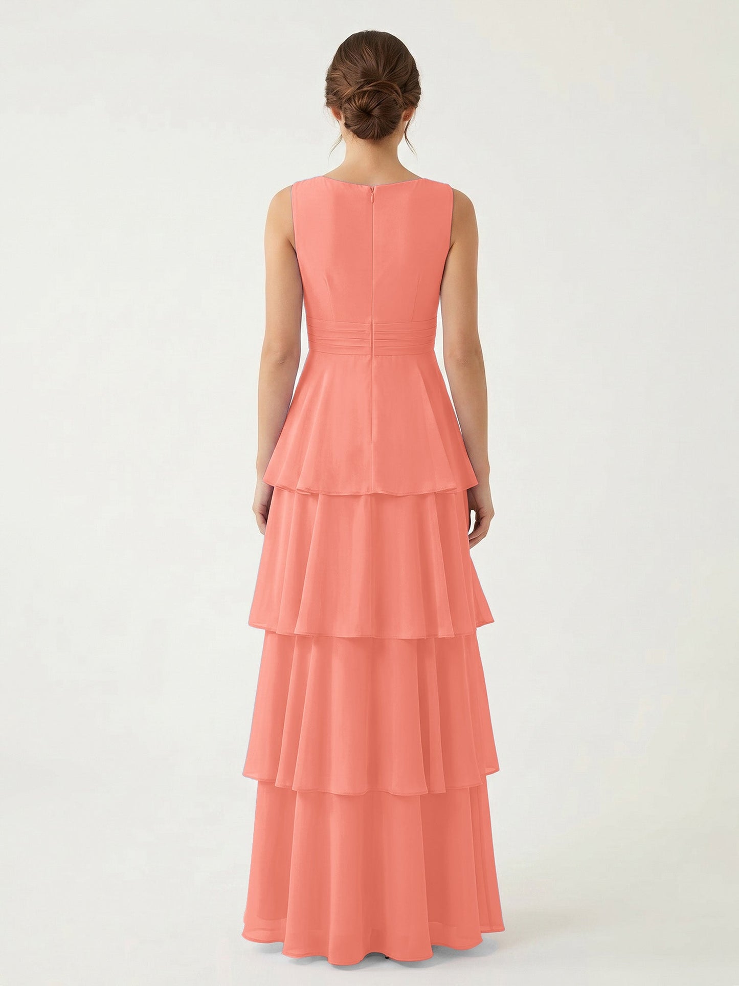 Isabelle Chiffon A-Line Dress in Rust Neckline Sunset 2