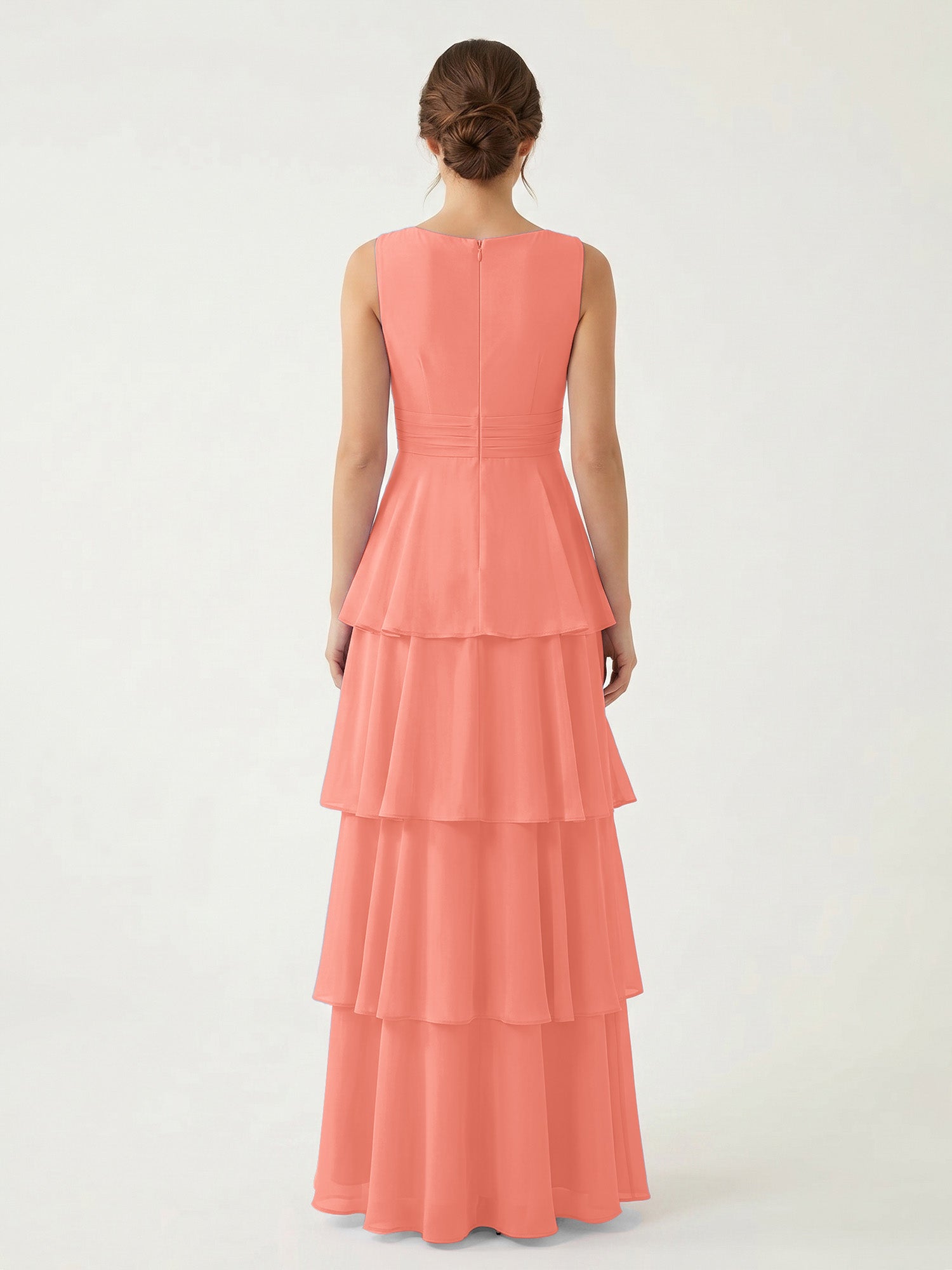 Isabelle Chiffon A-Line Dress in Rust Neckline Sunset 2