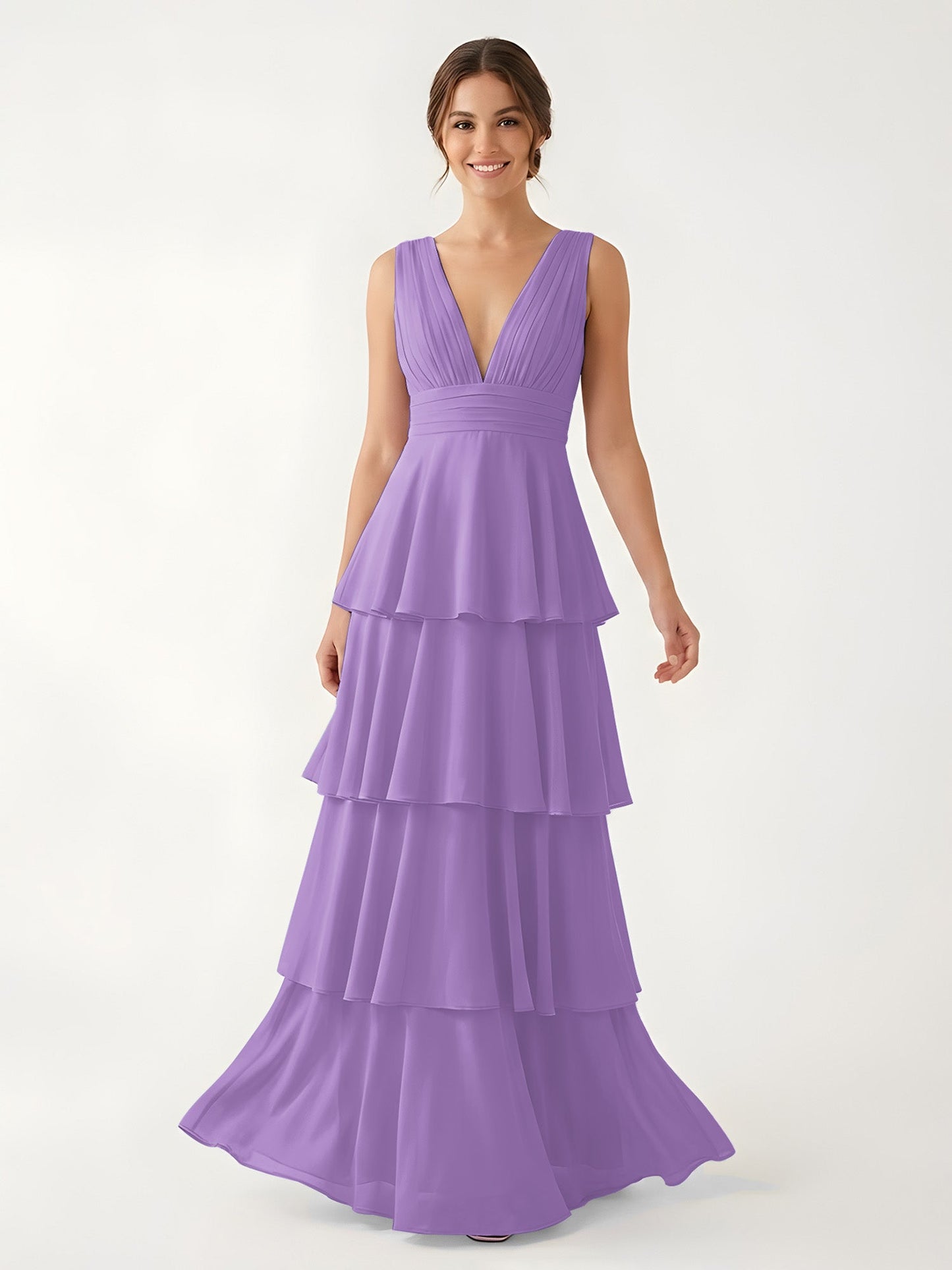 Isabelle Chiffon A-Line Dress in Rust Neckline Tahiti 1