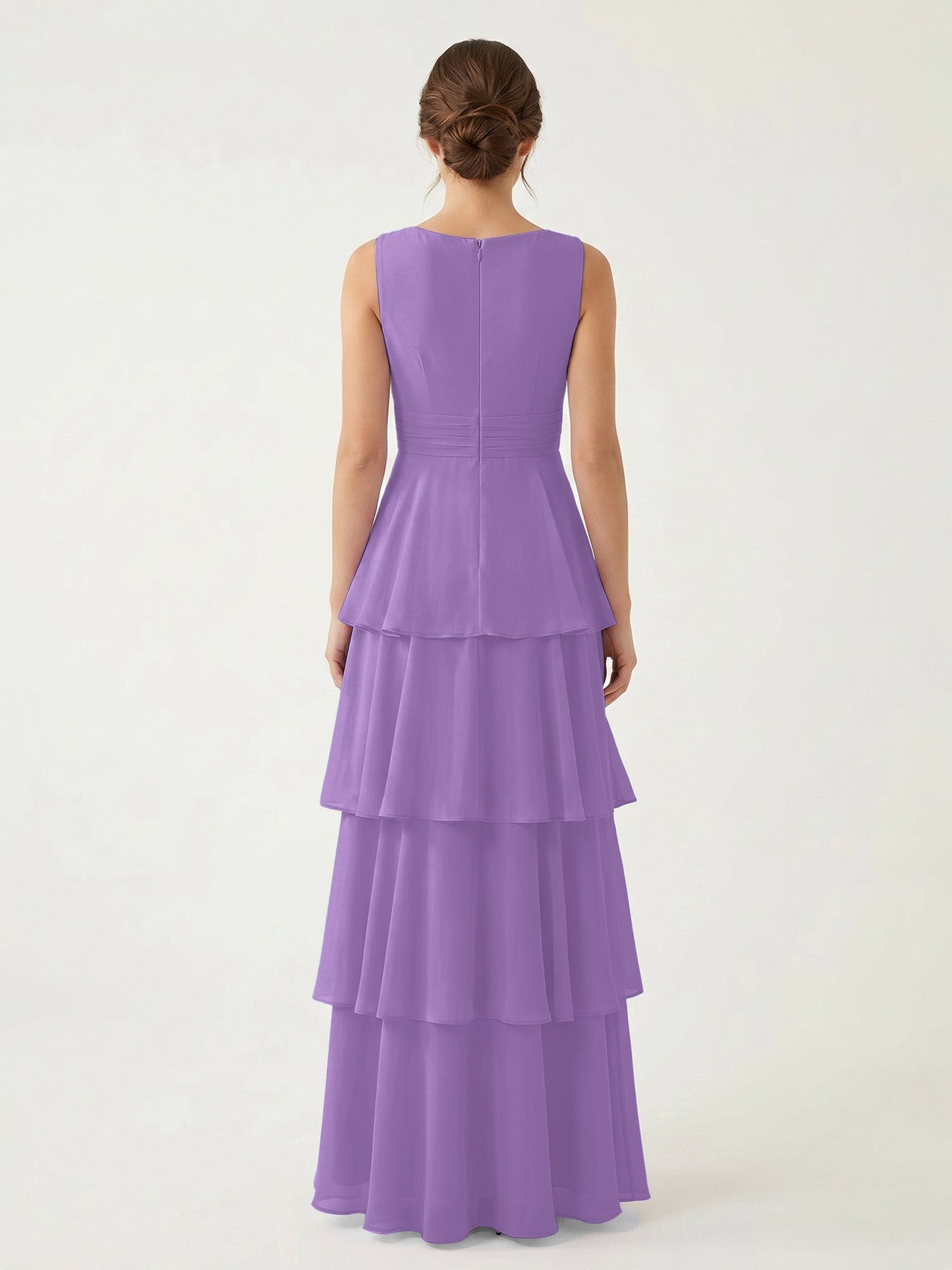 Isabelle Chiffon A-Line Dress in Rust Neckline Tahiti 2