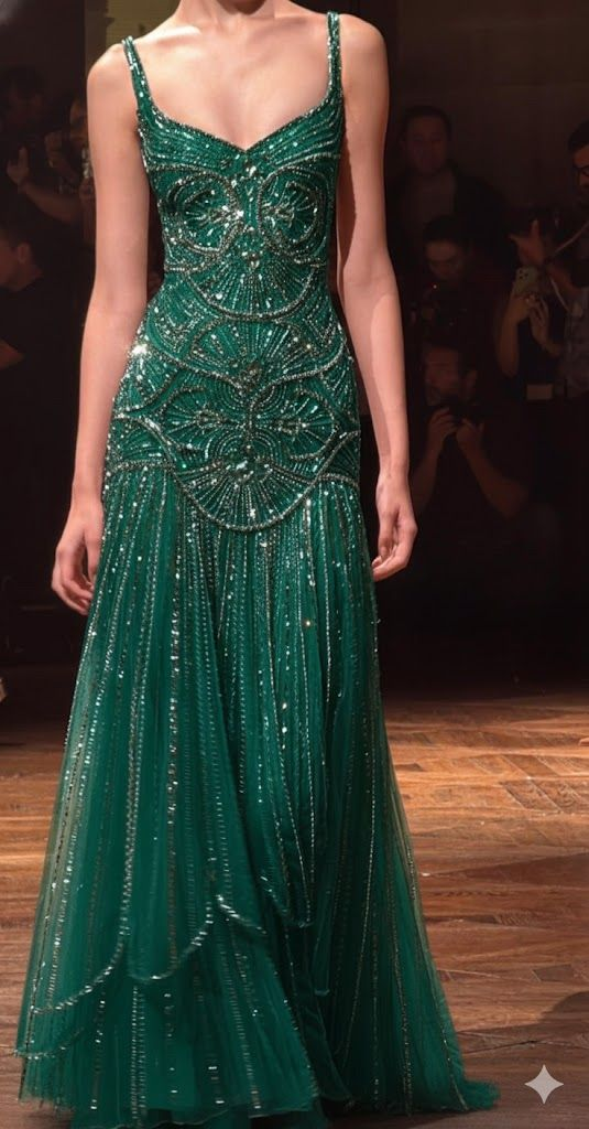 Evangeline Beaded Tulle Mermaid Gown As Photo(Champagne) 1