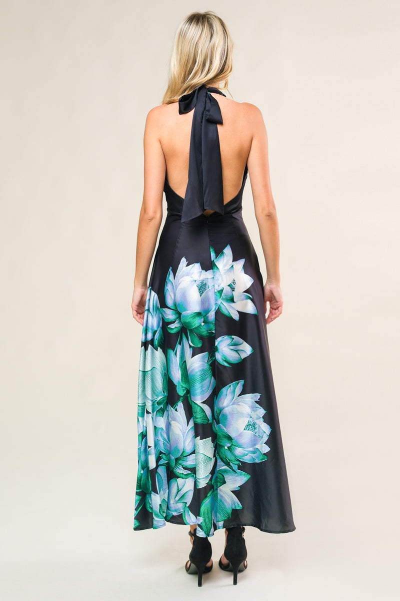 Ophelia Floral Tea-Length Dress Black 2