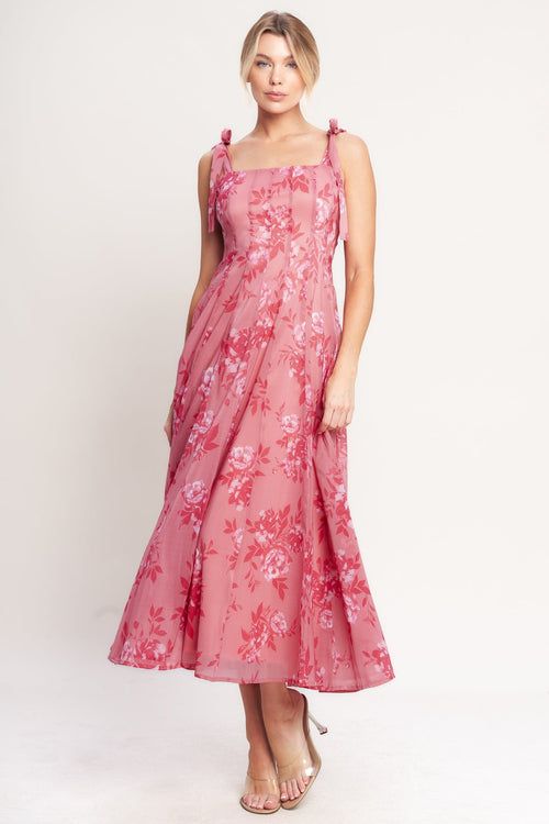 Arabella Square Neck Chiffon Midi Dress Pink 1