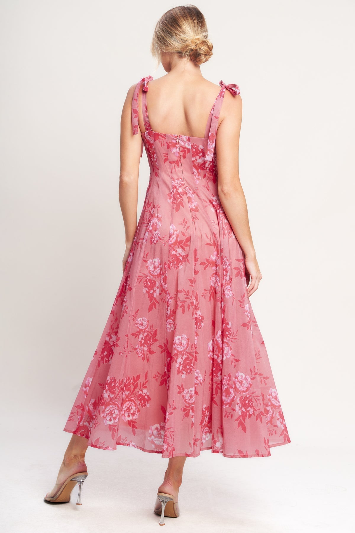Arabella Square Neck Chiffon Midi Dress Pink 2