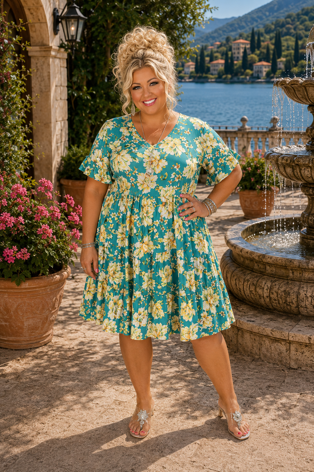 Ophelia Tiered Floral Dress H {Original Love} Teal Floral Tiered Dress PLUS SIZE XL 2X 3X 1