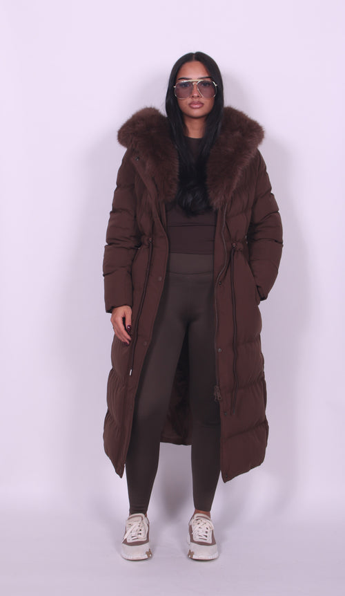 Elena Sherpa Hooded Puffer Coat Brown 1