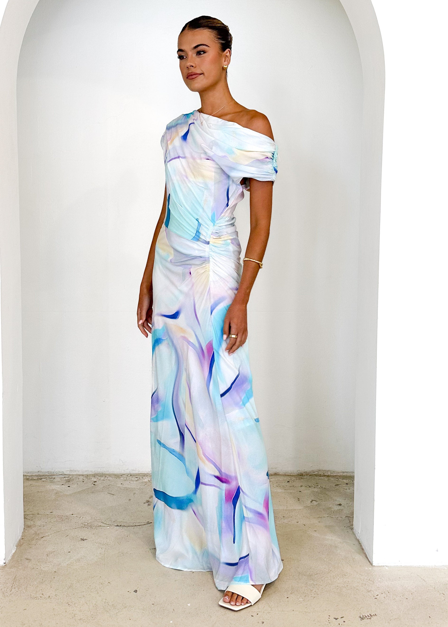 Flirtini One-Shoulder Maxi Dress Blue Swirl 4