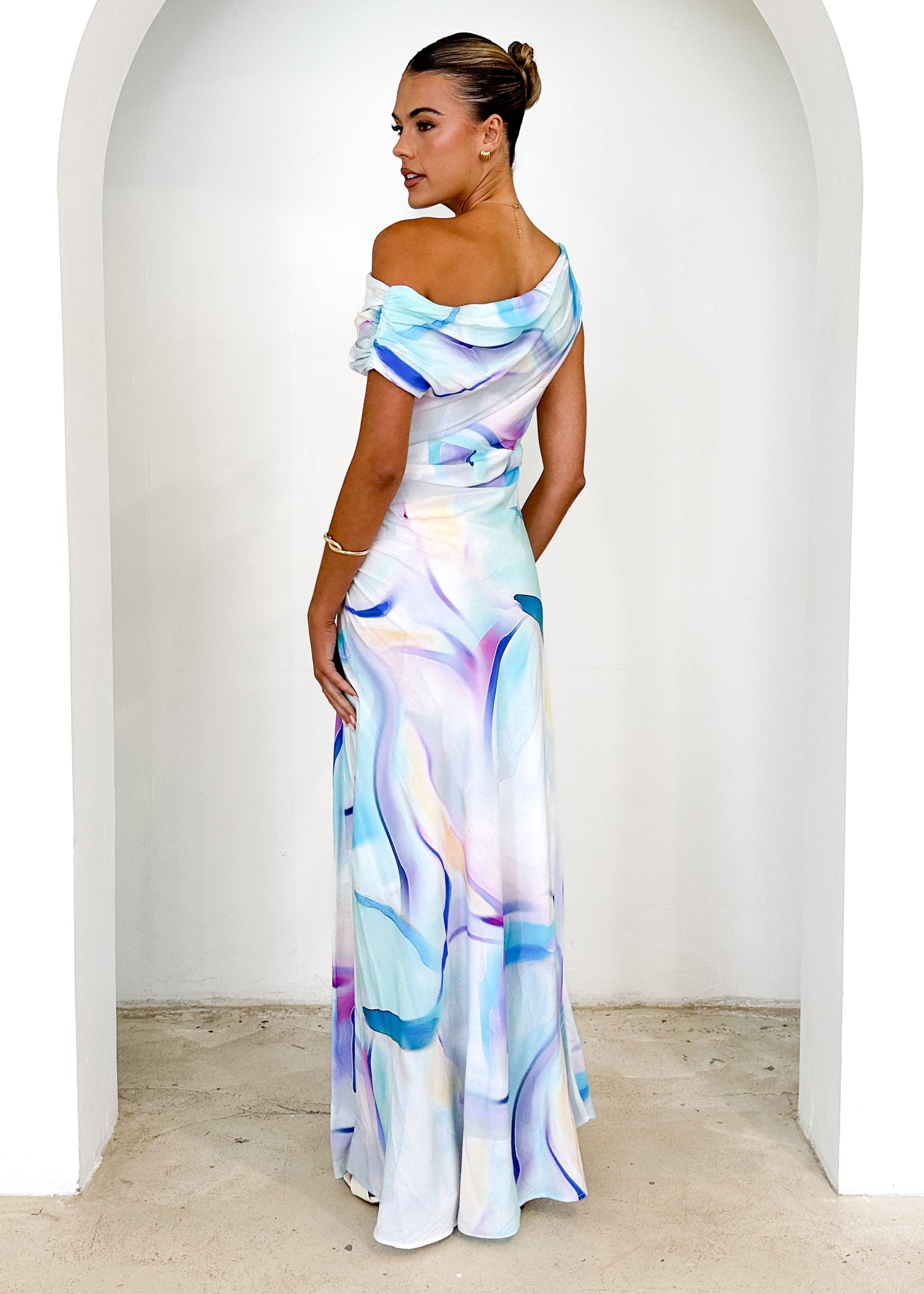 Flirtini One-Shoulder Maxi Dress Blue Swirl 5