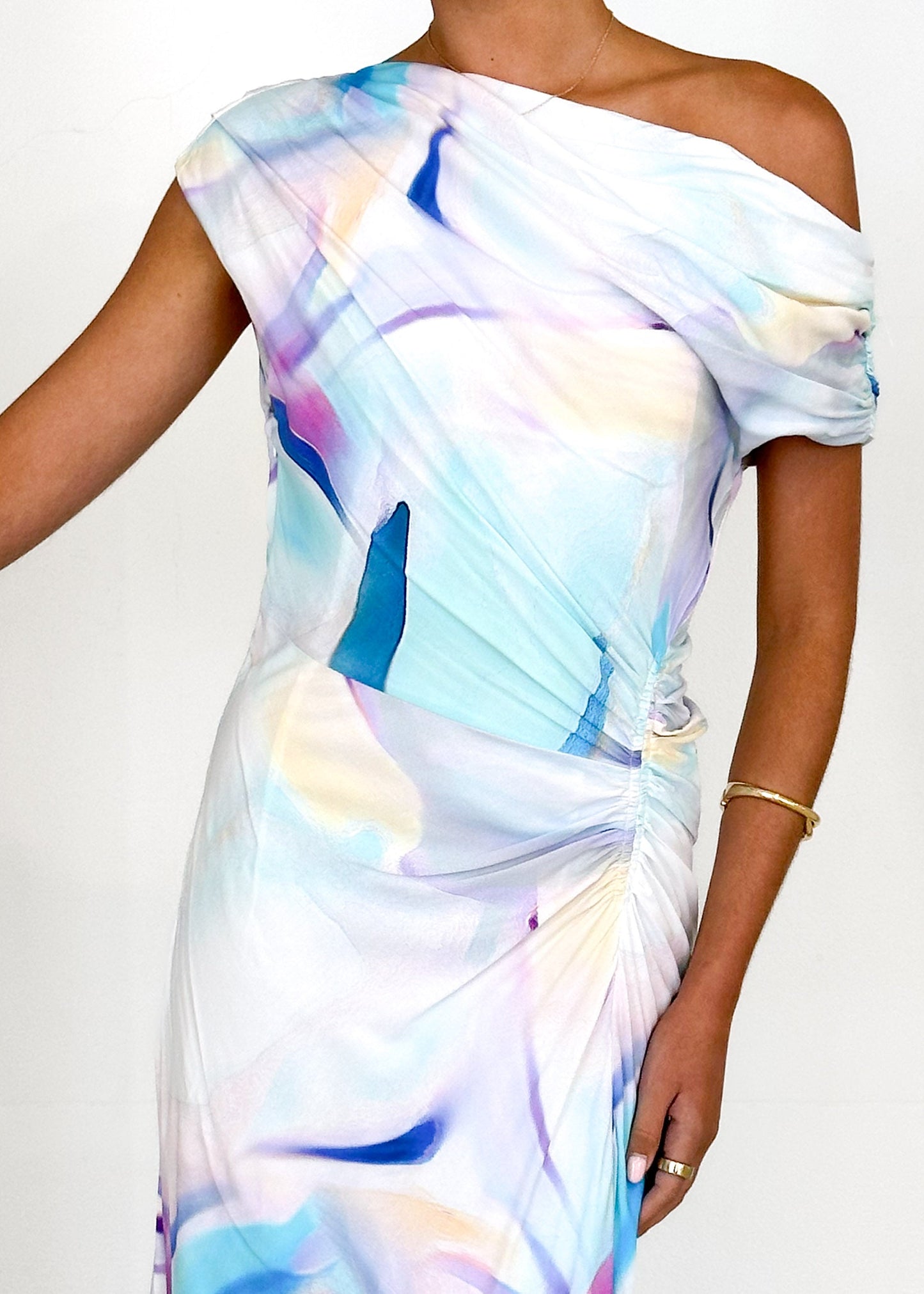 Flirtini One-Shoulder Maxi Dress Blue Swirl 6