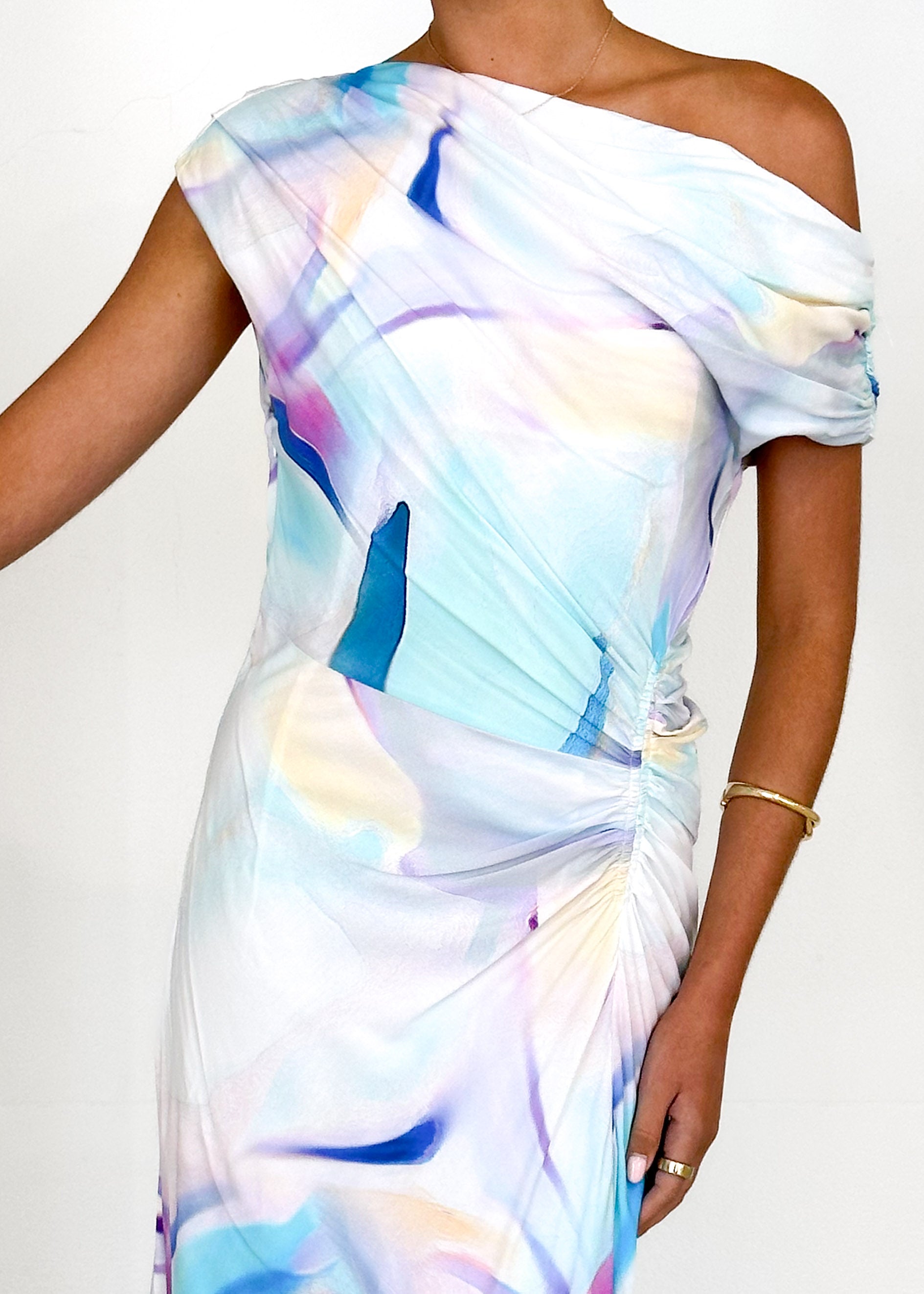 Flirtini One-Shoulder Maxi Dress Blue Swirl 6