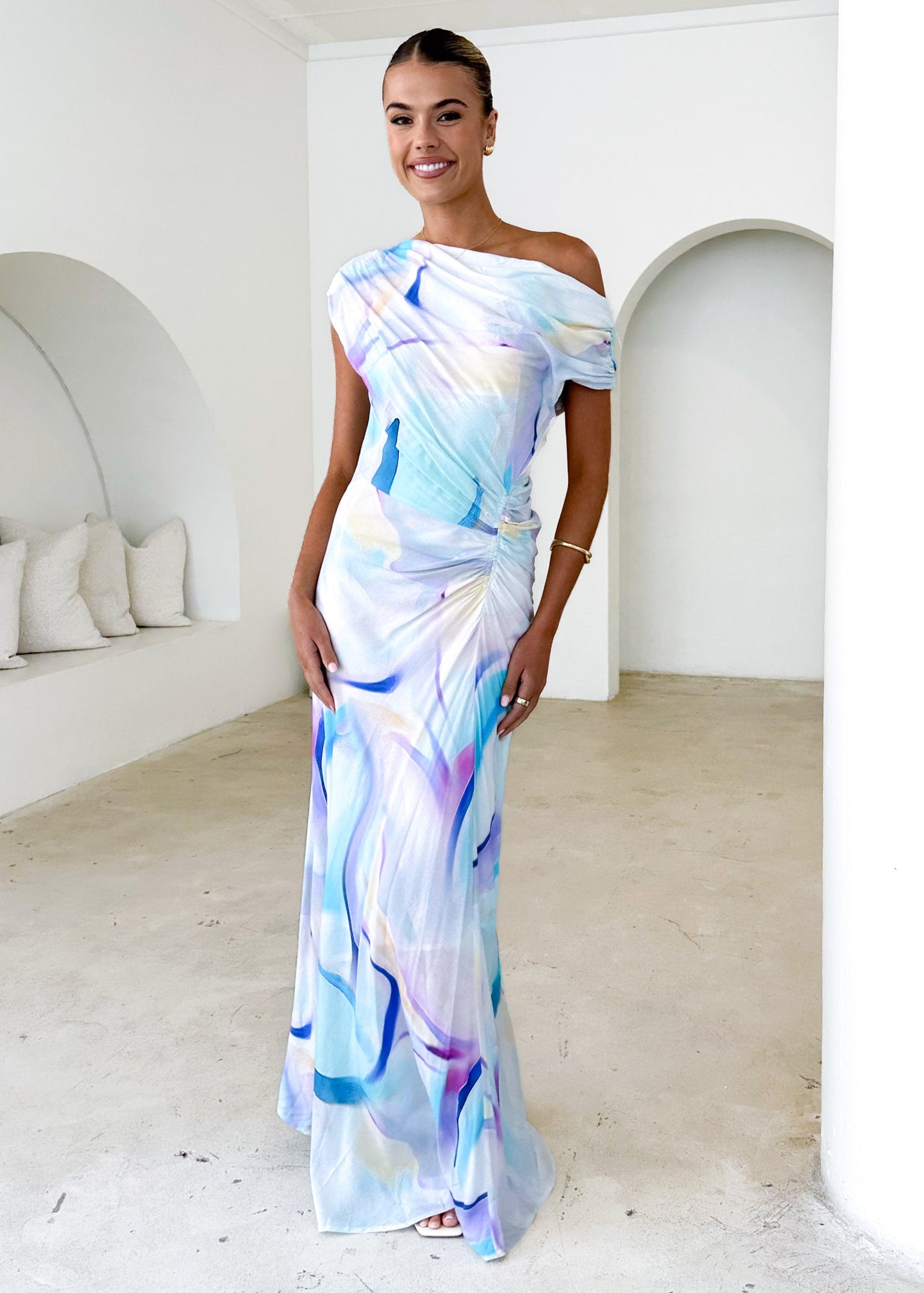 Flirtini One-Shoulder Maxi Dress Blue Swirl 2