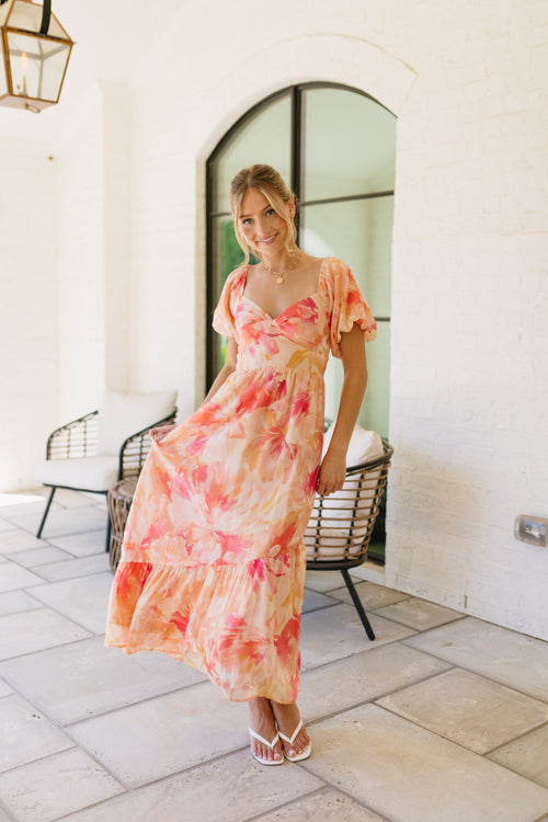 Laine Linen Midi Dress in Peach Peach 1