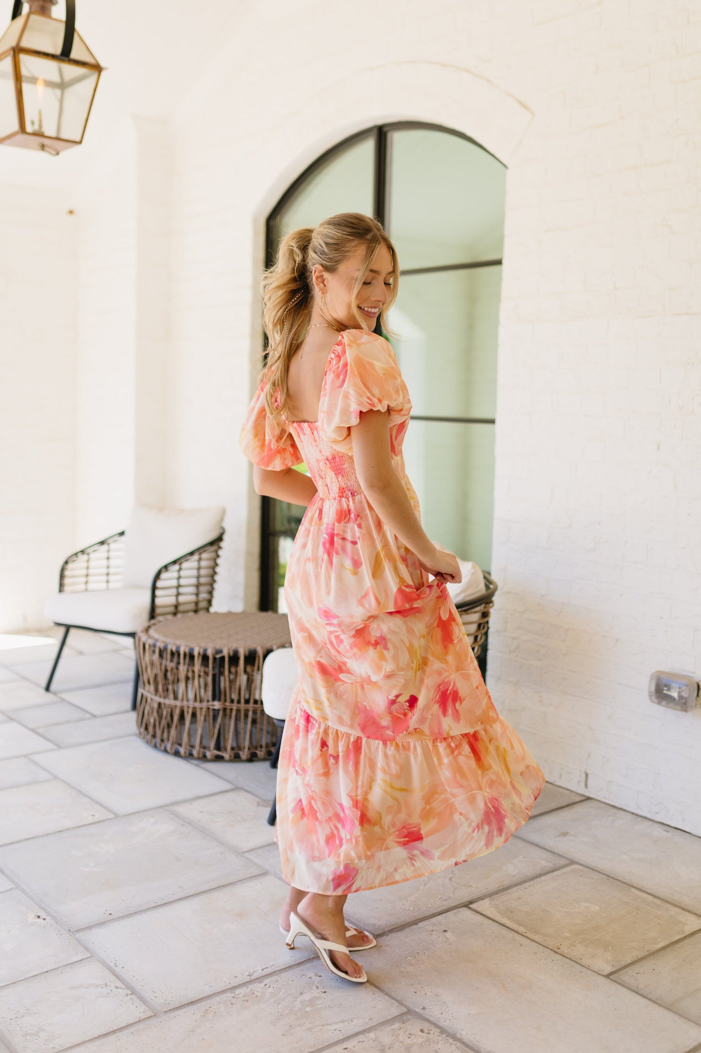 Laine Linen Midi Dress in Peach Peach 4