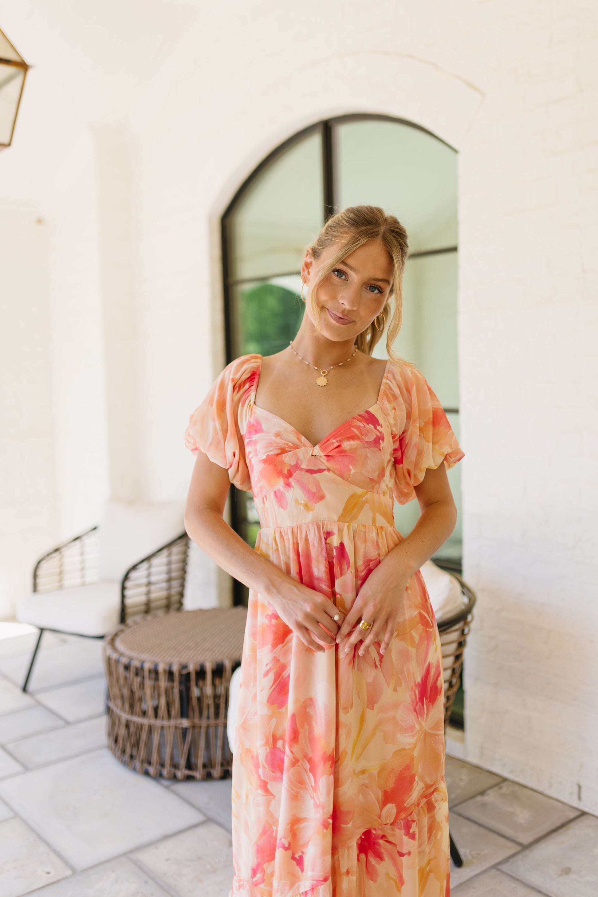 Laine Linen Midi Dress in Peach Peach 3