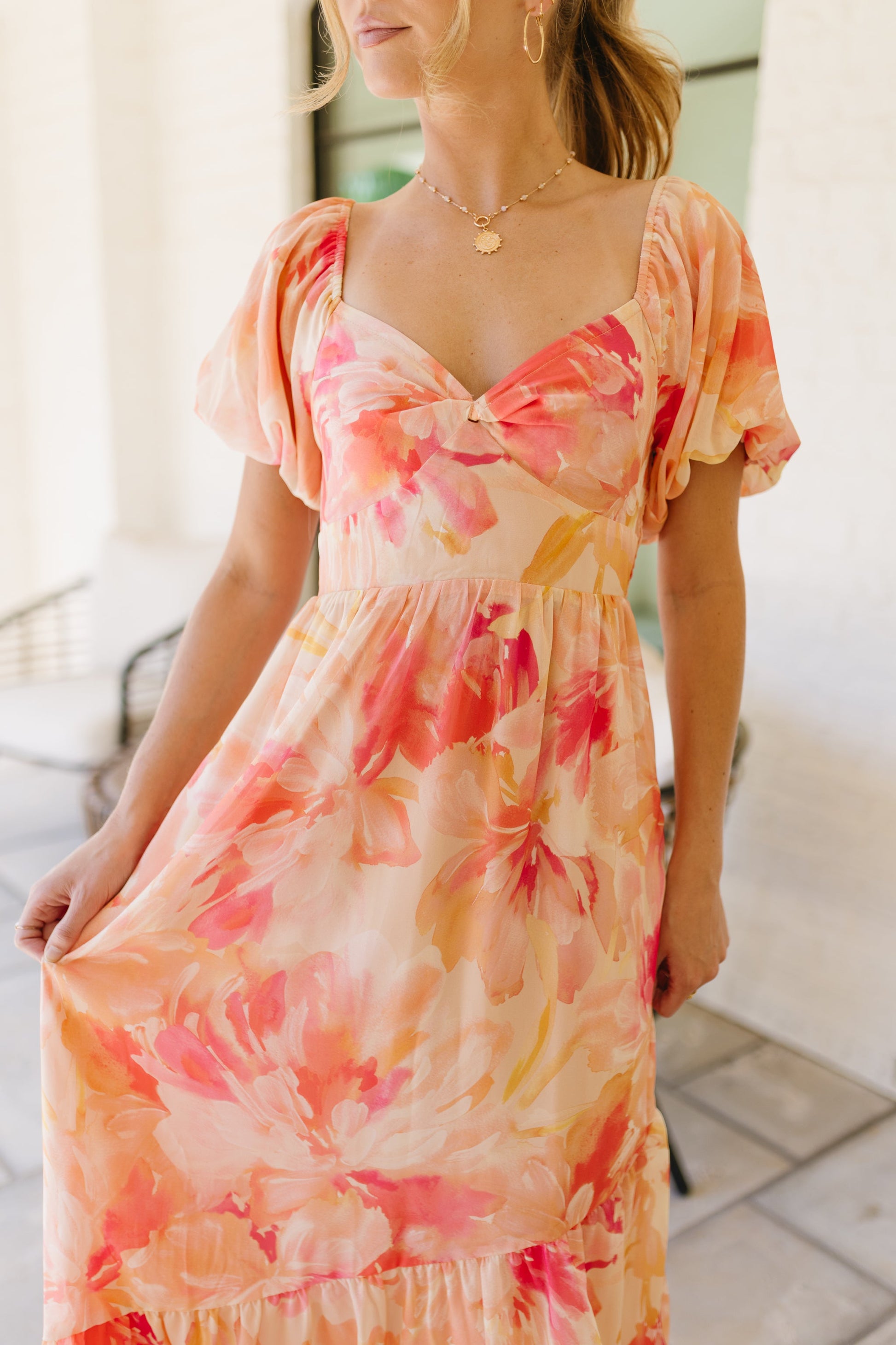 Laine Linen Midi Dress in Peach Peach 5