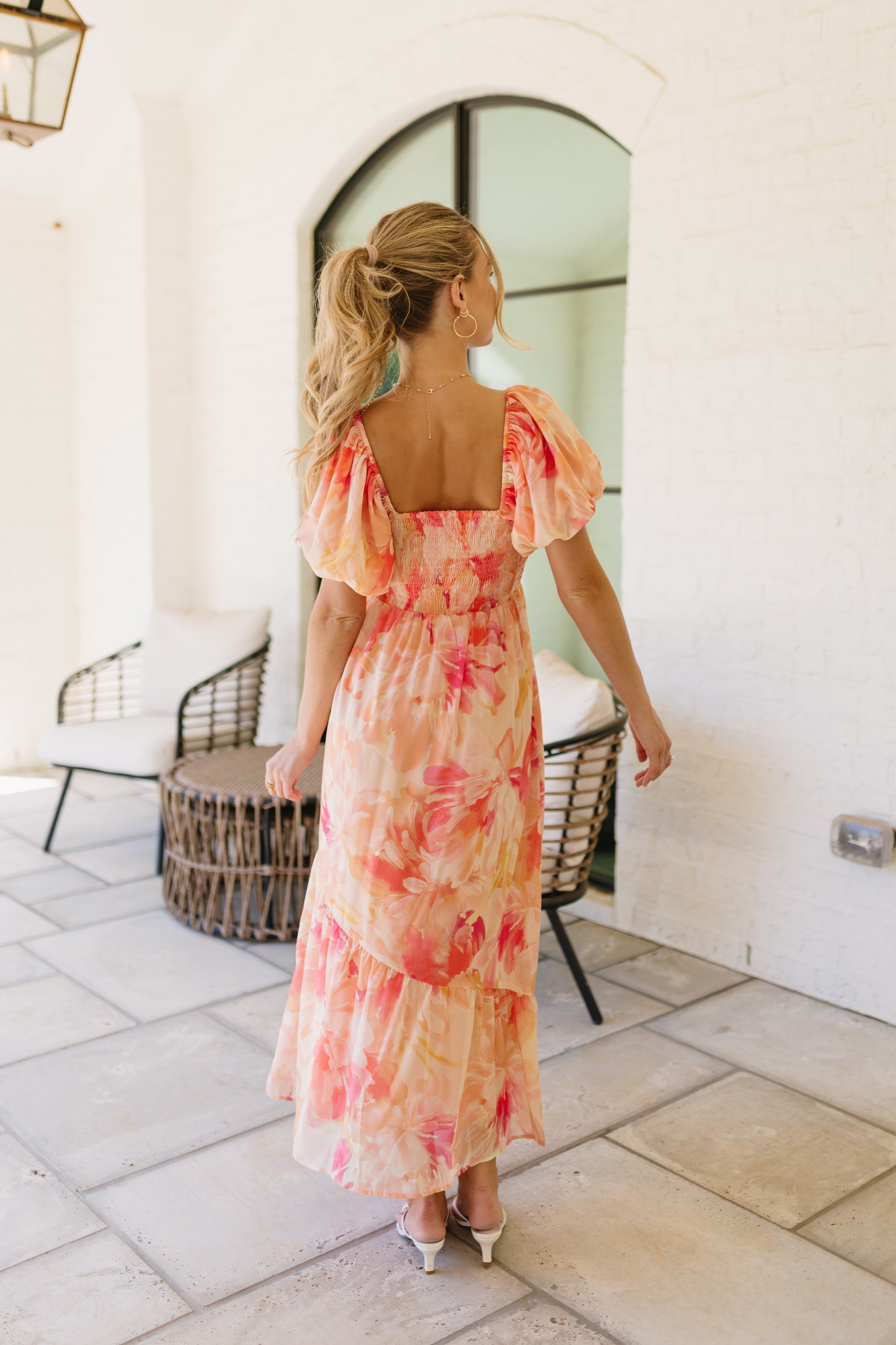 Laine Linen Midi Dress in Peach Peach 2