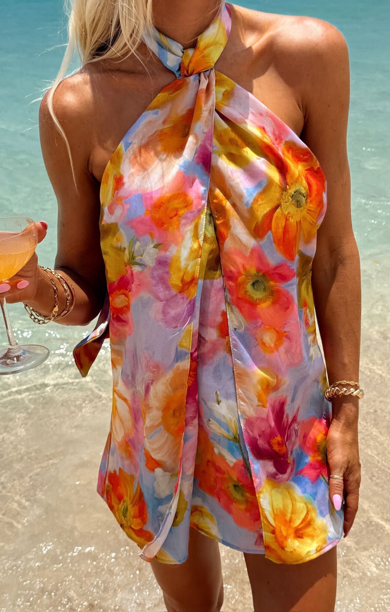 Margot Twist Mini Dress in Brushed Blooms 1