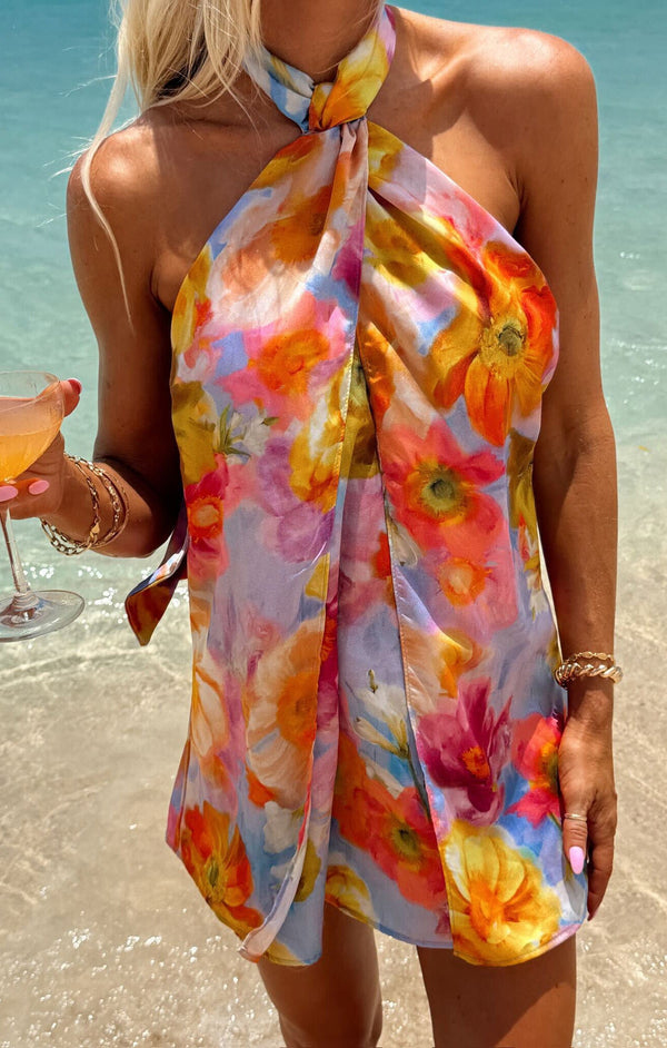 Margot Twist Mini Dress in Brushed Blooms