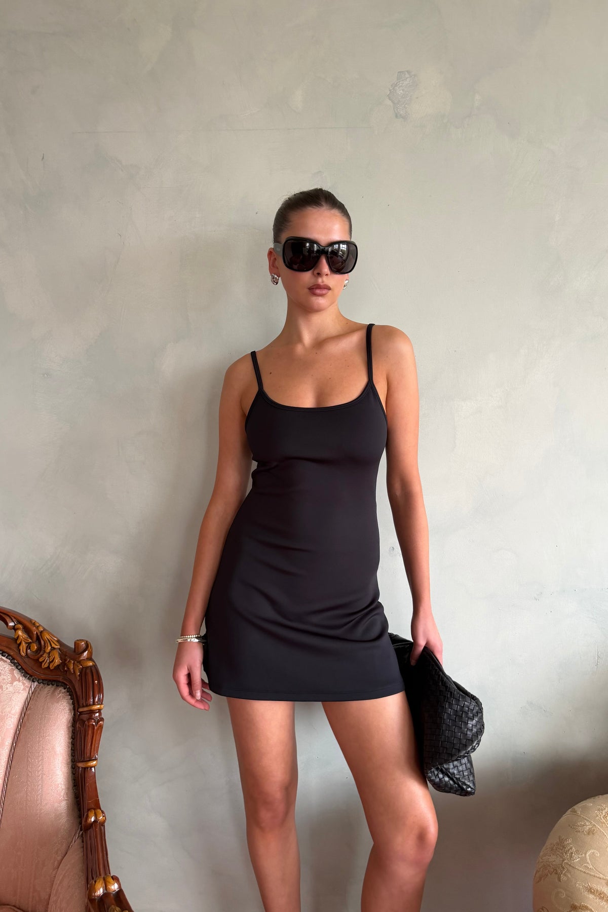 Venus Satin Mini Dress in Black Black 5