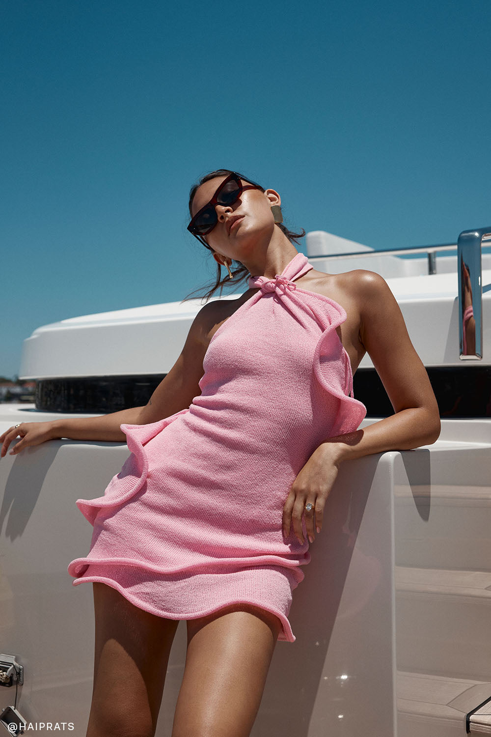 Caprice Halter Knit Mini Dress Bubblegum Pink 1
