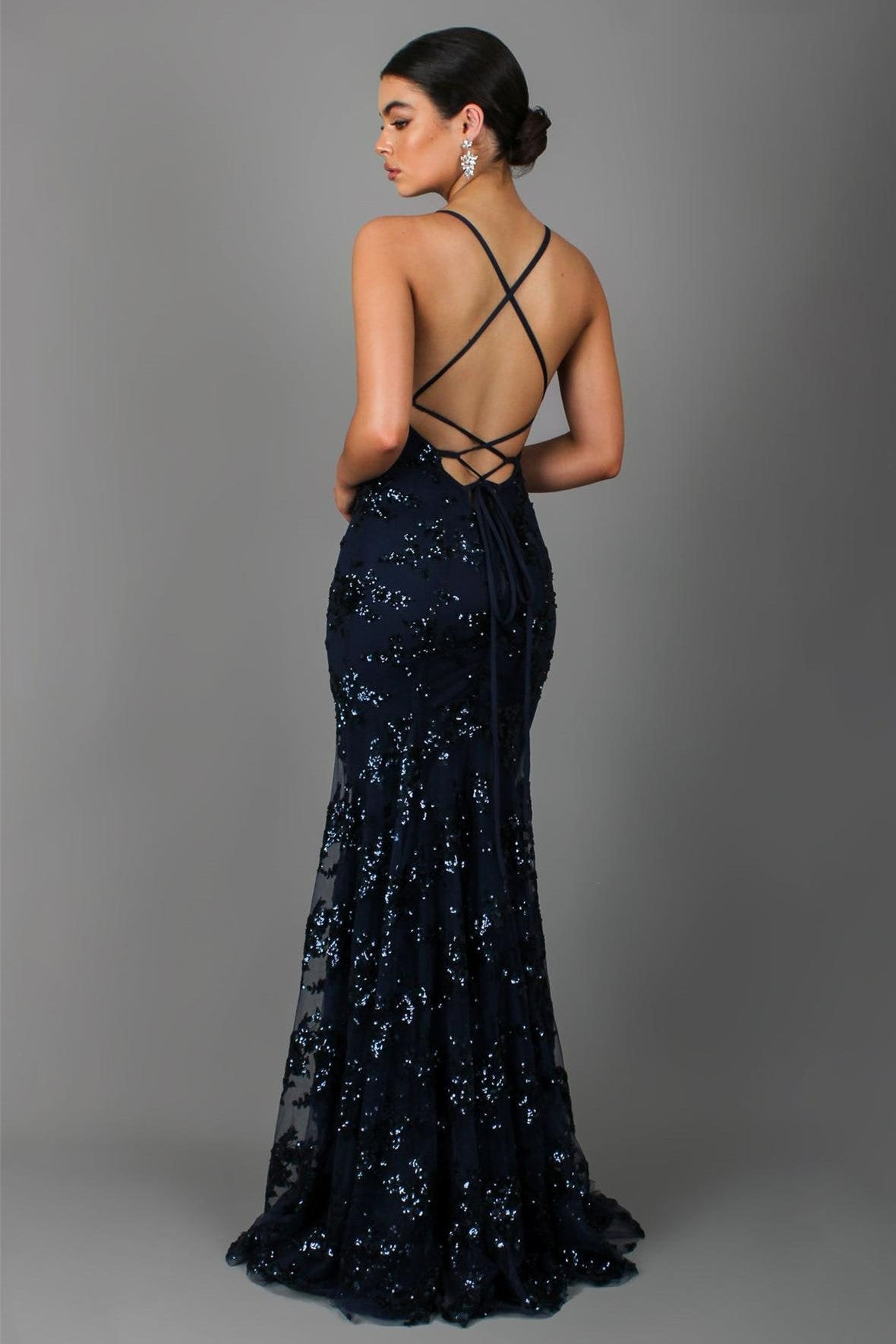 Valentina Sequin Backless Maxi Dress grey 2