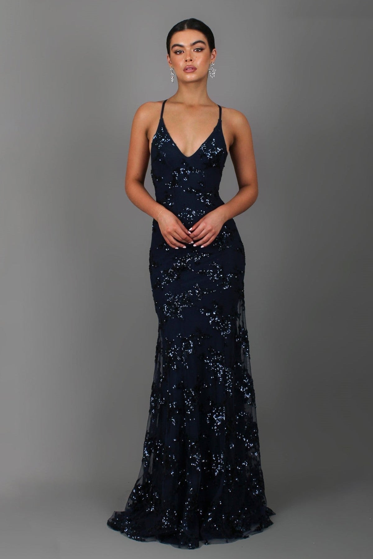 Valentina Sequin Backless Maxi Dress grey 1