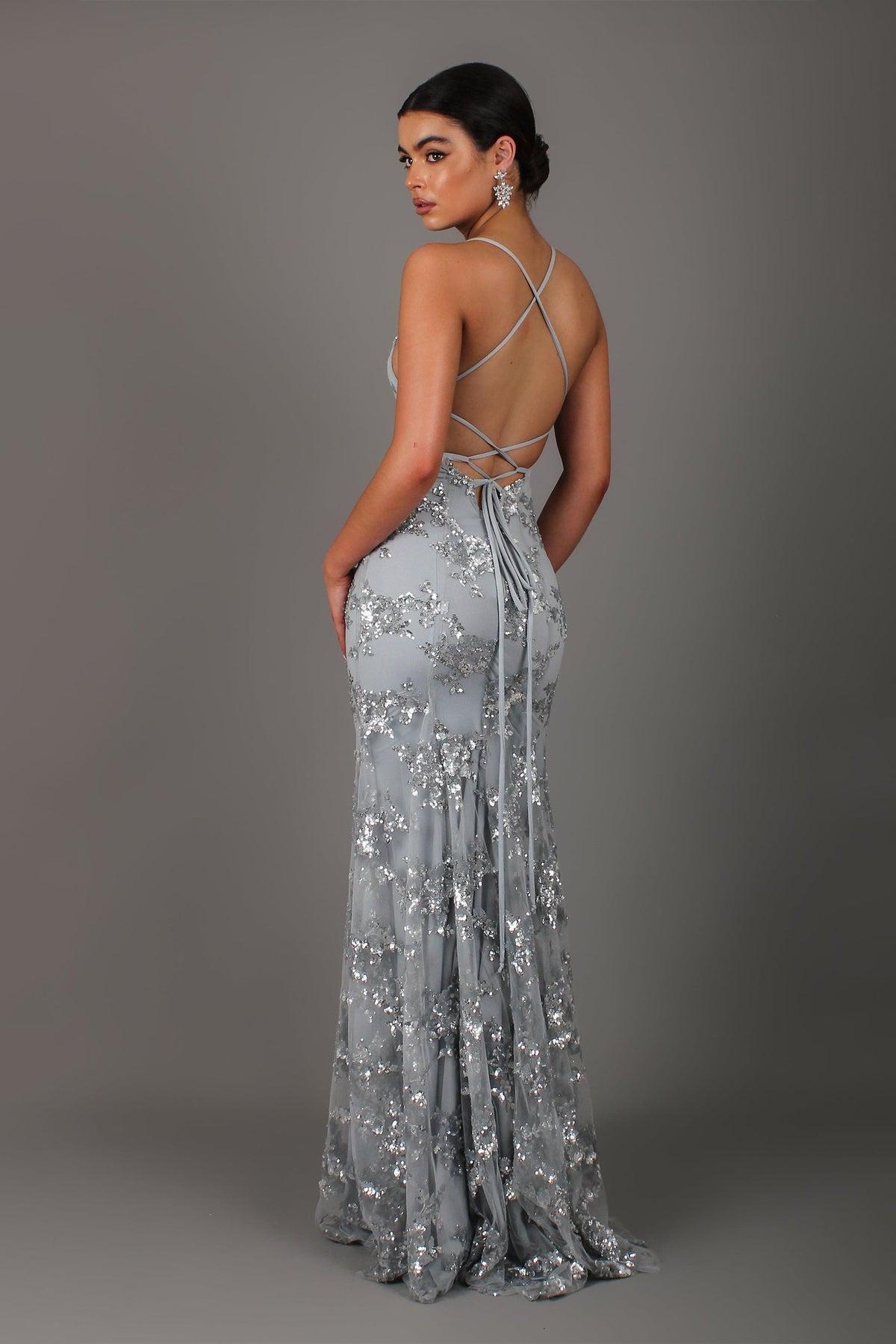 Valentina Sequin Backless Maxi Dress blue 4
